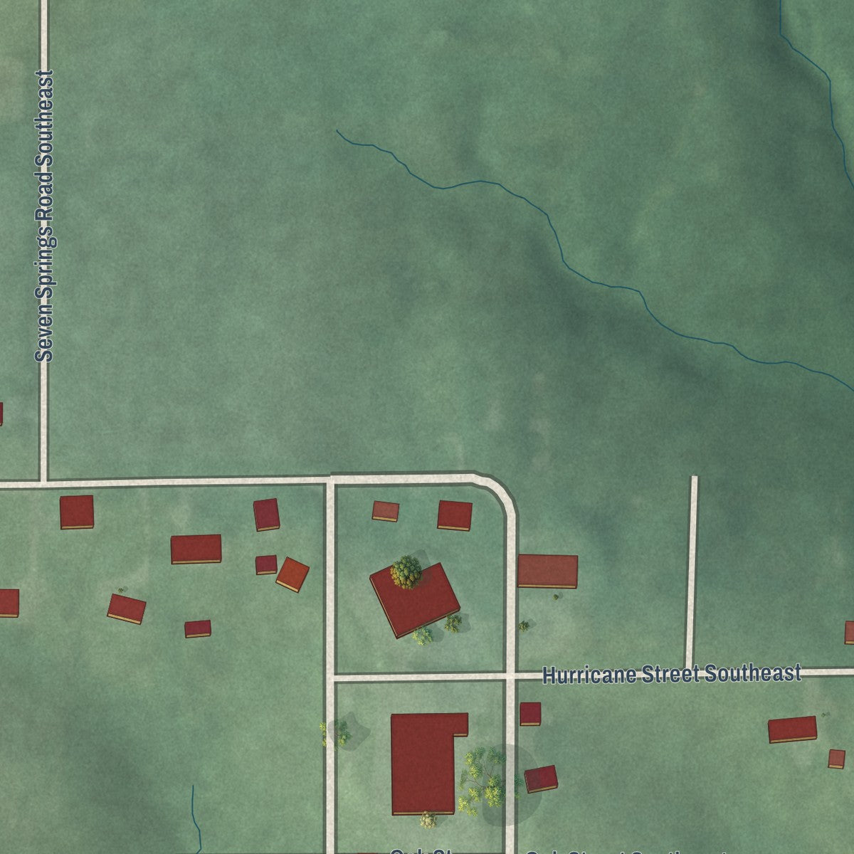 Second close-up of the map of Elizabeth, Indiana print showing more streets and buildings