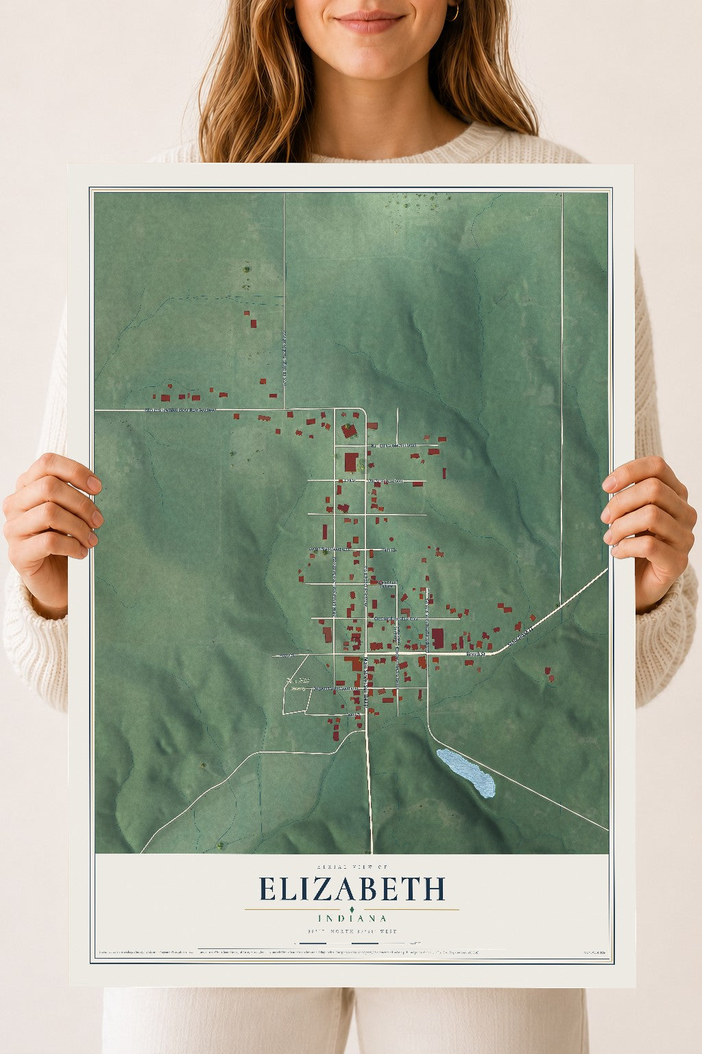 Map of Elizabeth, Indiana, 18 x 24 inch unframed archival matte print
