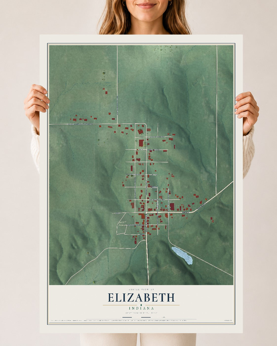 Map of Elizabeth, Indiana, 24 x 36 inch unframed archival matte print