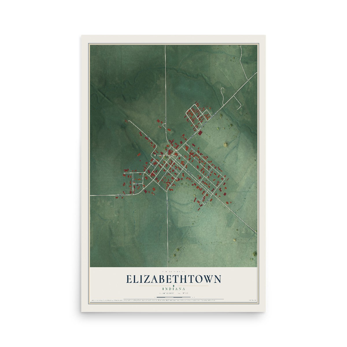 Map of Elizabethtown, Indiana, 12 x 18 inch unframed archival matte print