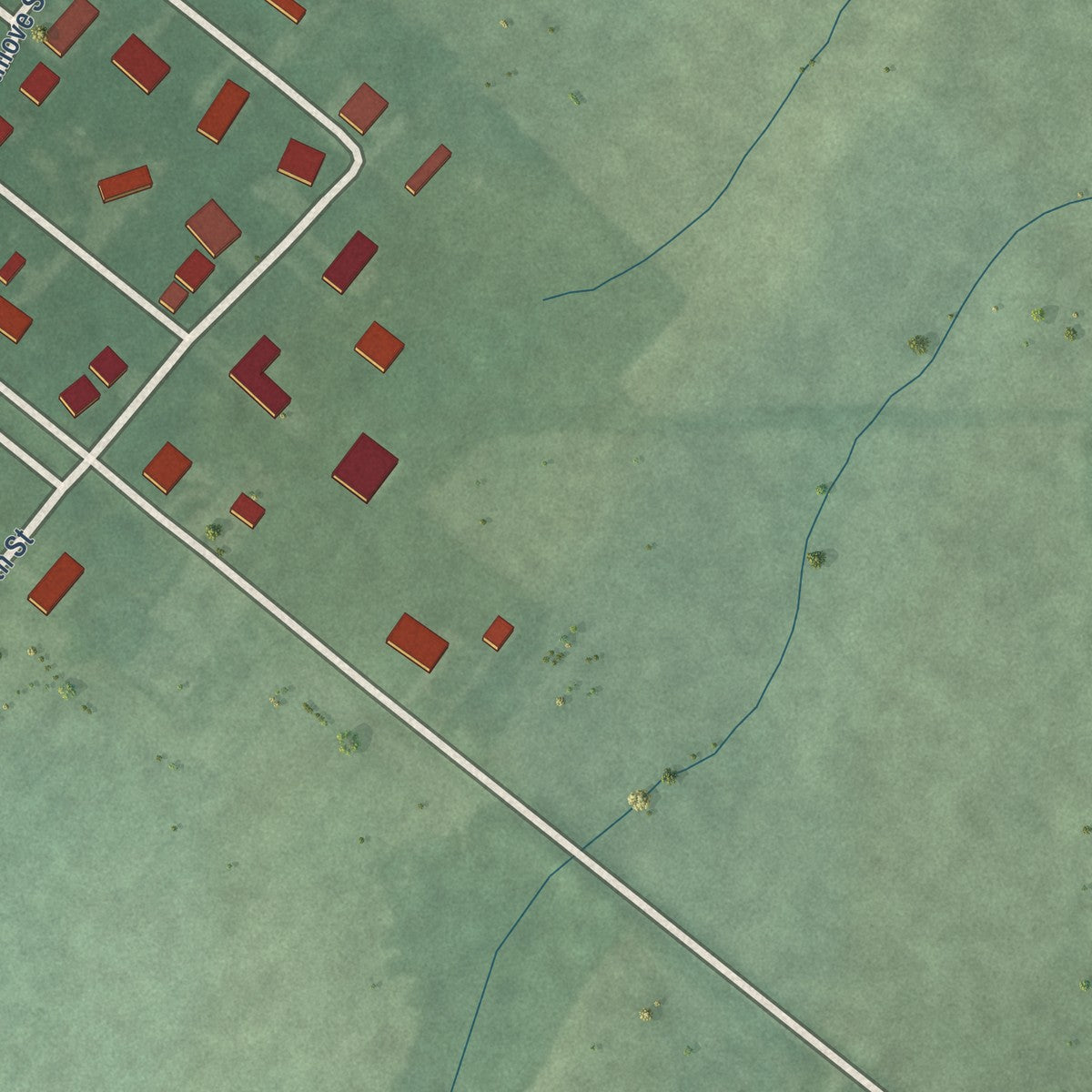 Second close-up of the map of Elizabethtown, Indiana print showing more streets and buildings