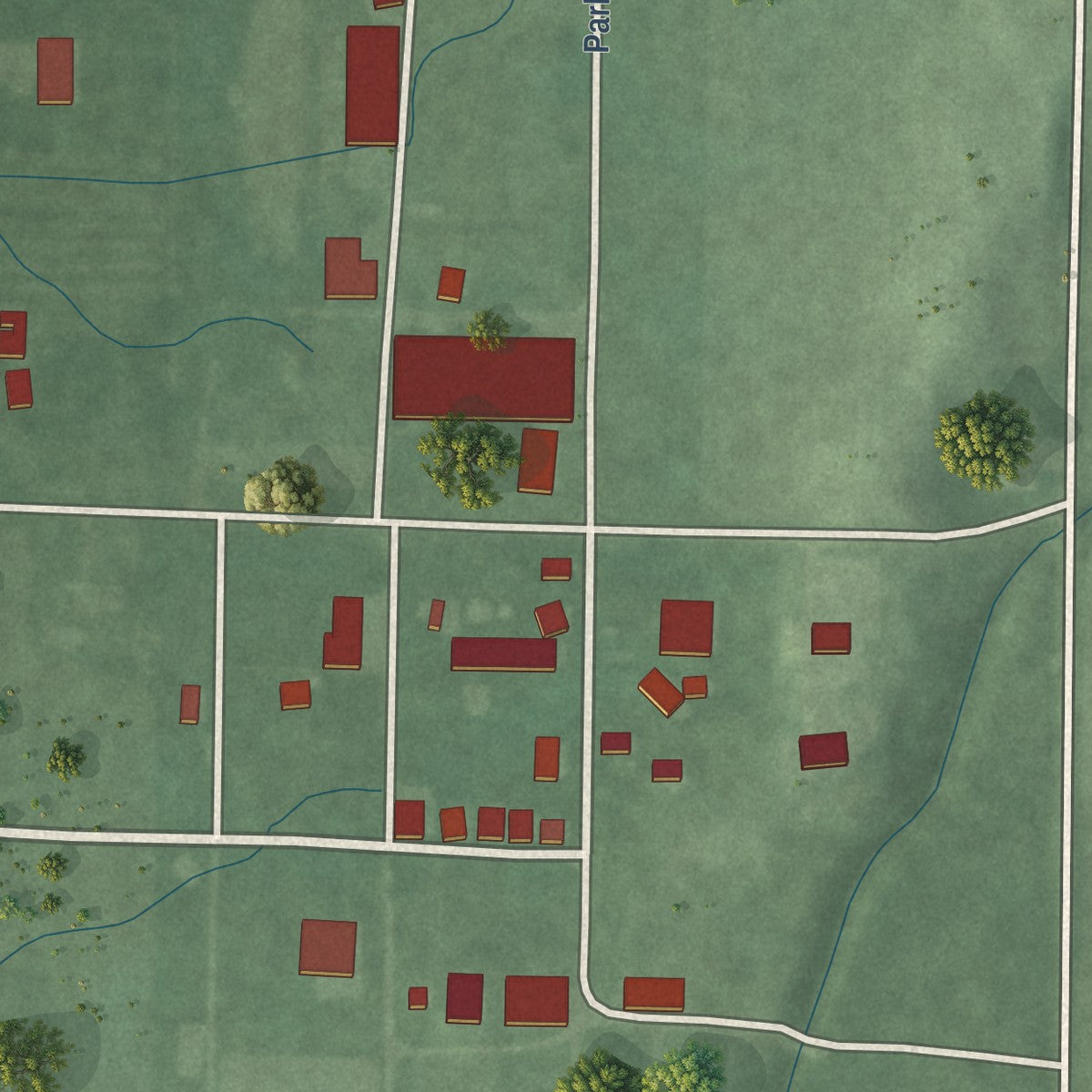 Second close-up of the map of Elnora, Indiana print showing more streets and buildings