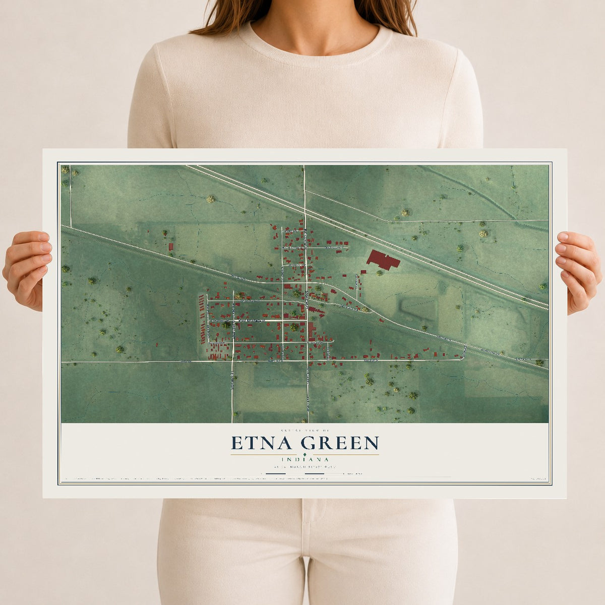 Map of Etna Green, Indiana, 12 x 18 inch unframed archival matte print