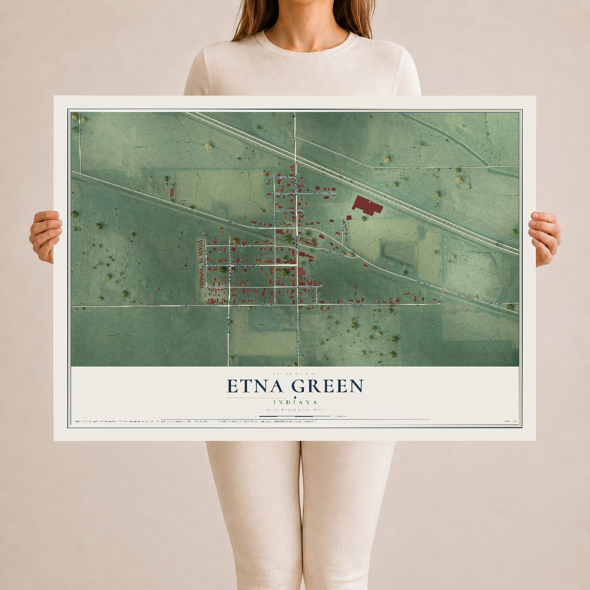 Map of Etna Green, Indiana, 24 x 36 inch unframed archival matte print