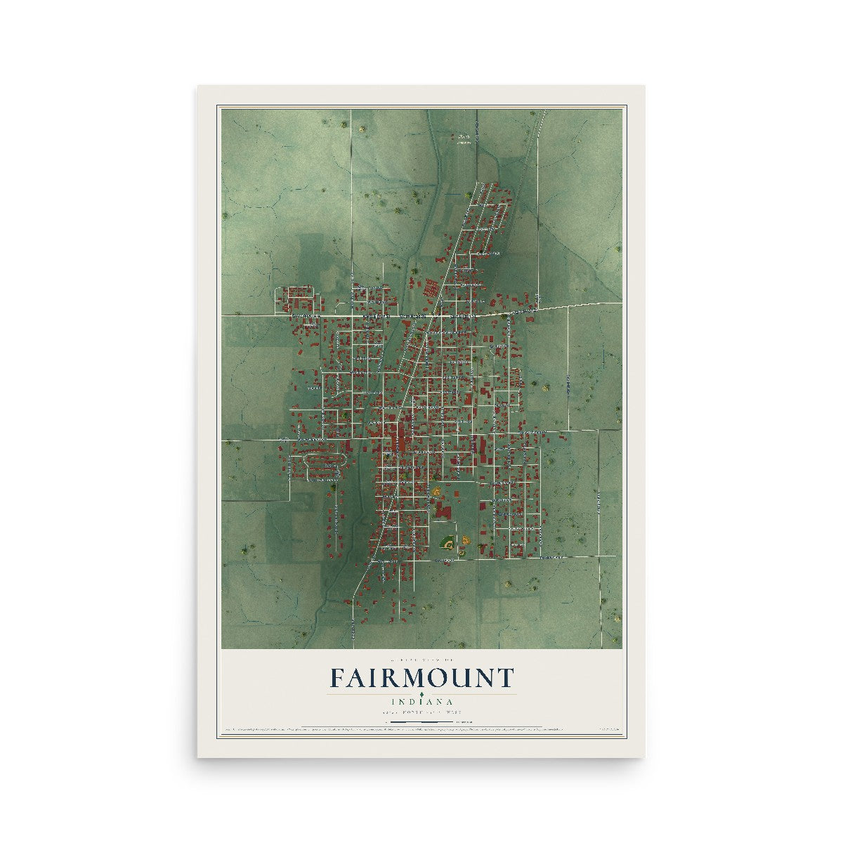Map of Fairmount, Indiana, 12 x 18 inch unframed archival matte print