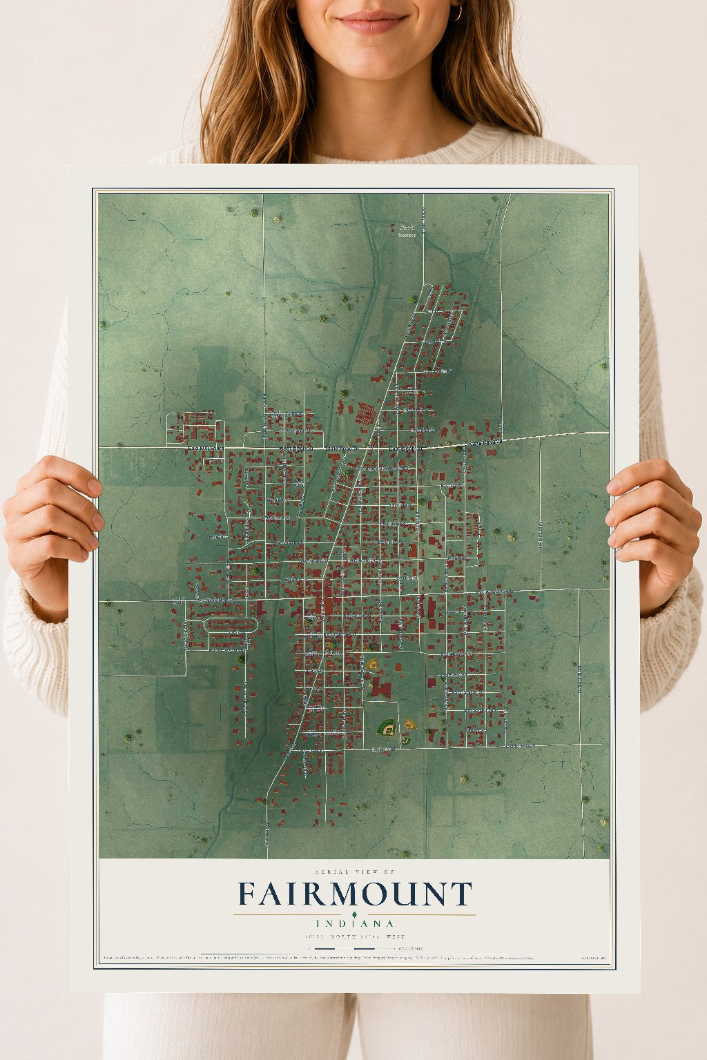 Map of Fairmount, Indiana, 18 x 24 inch unframed archival matte print