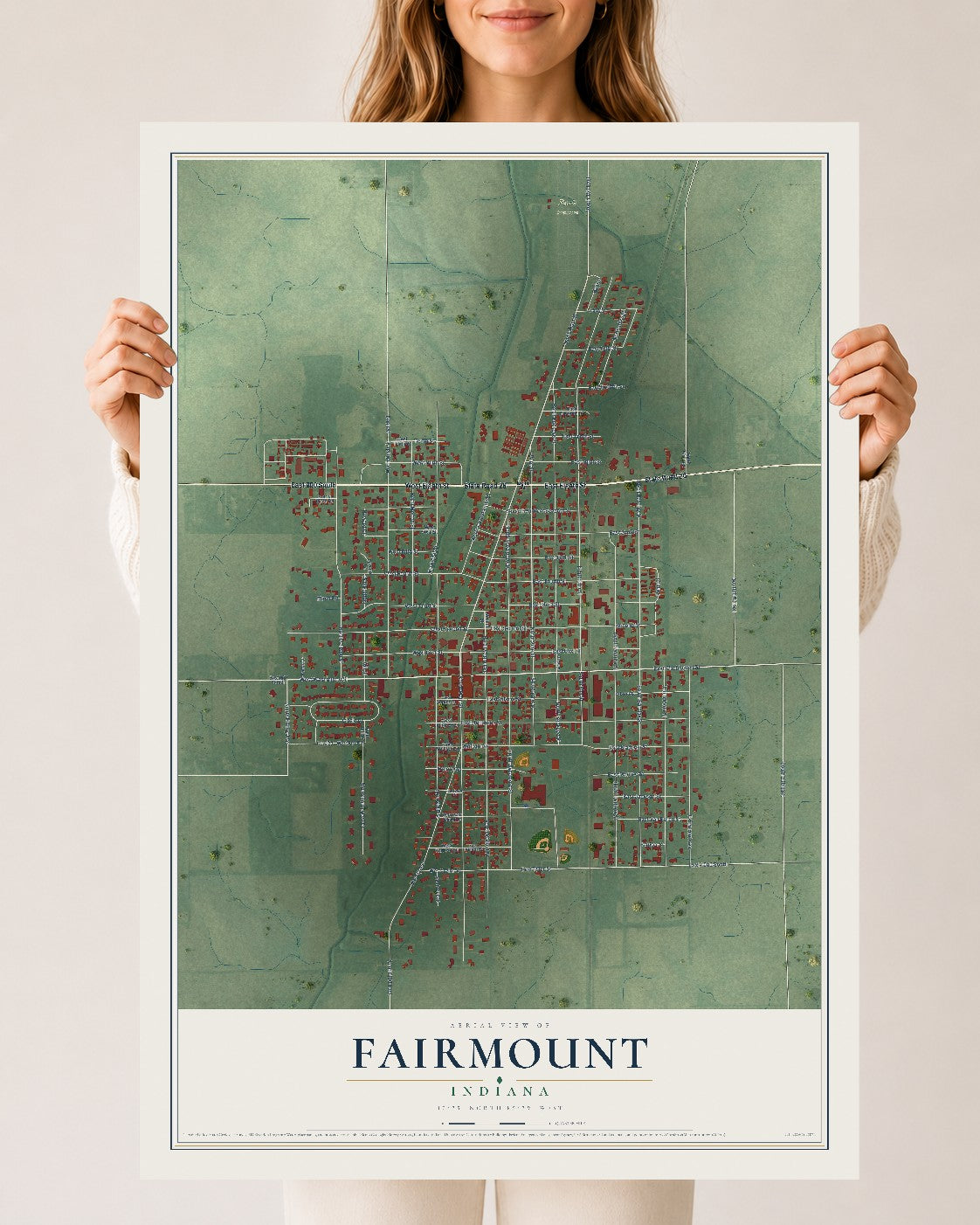 Map of Fairmount, Indiana, 24 x 36 inch unframed archival matte print