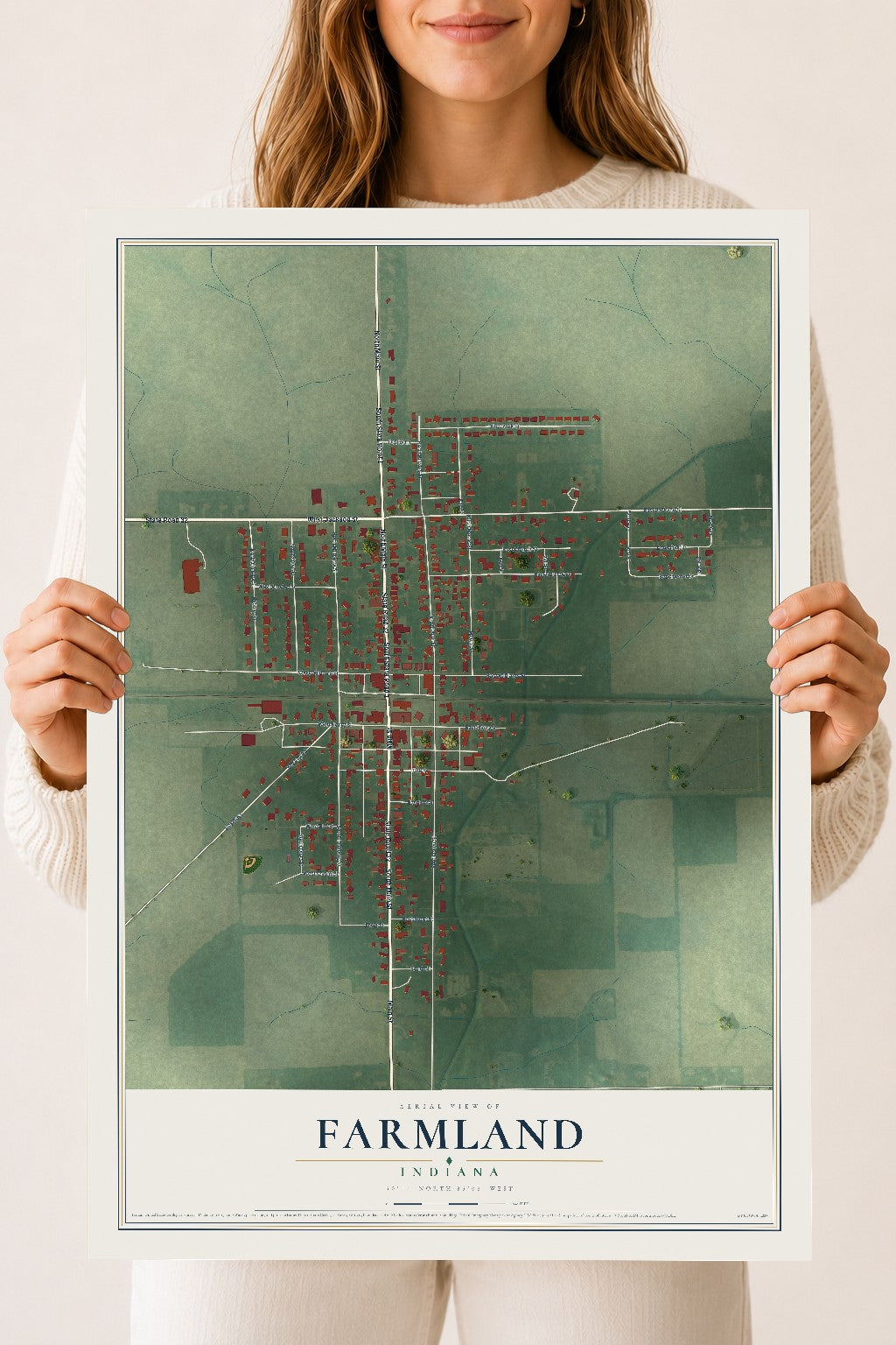 Map of Farmland, Indiana, 18 x 24 inch unframed archival matte print