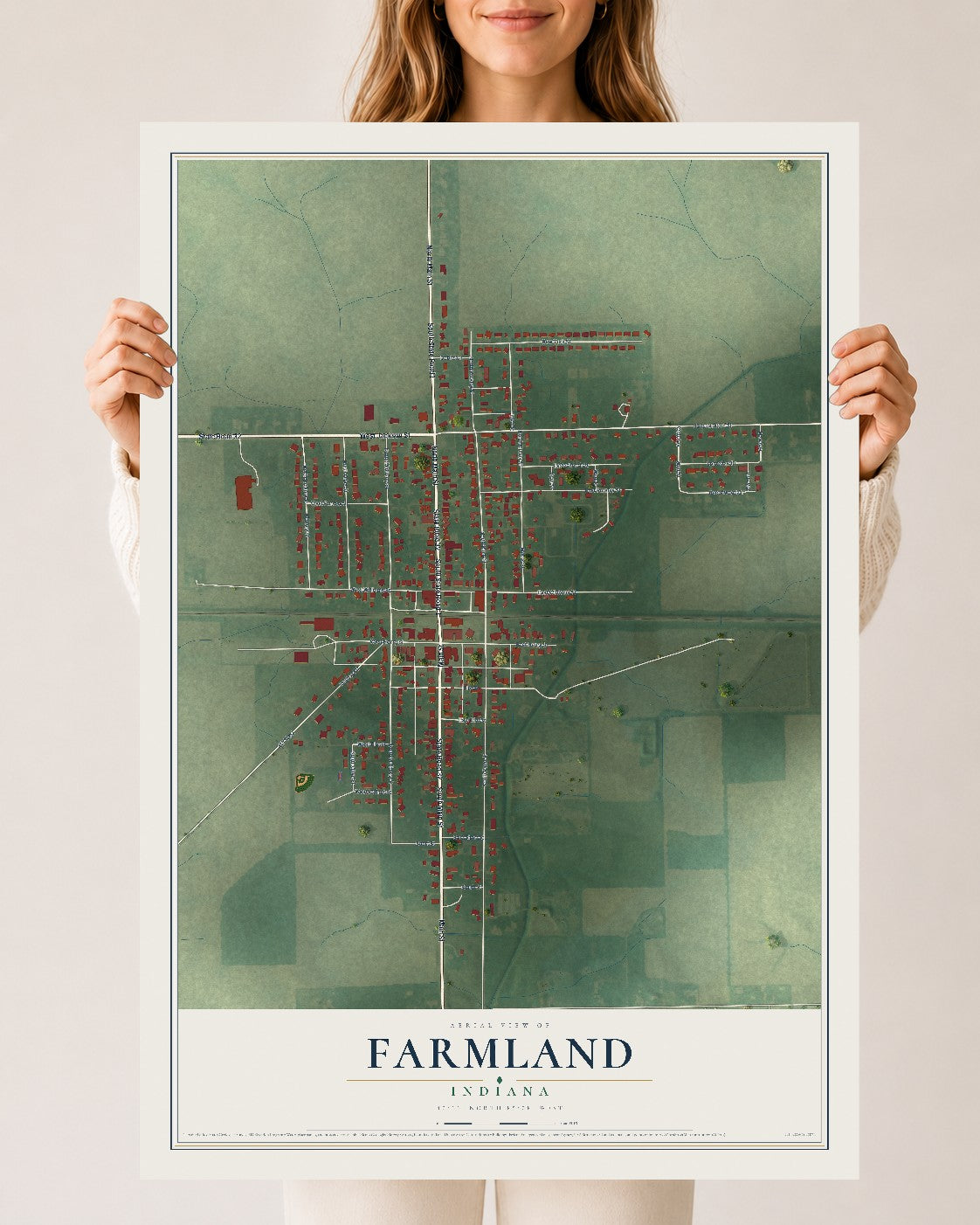 Map of Farmland, Indiana, 24 x 36 inch unframed archival matte print