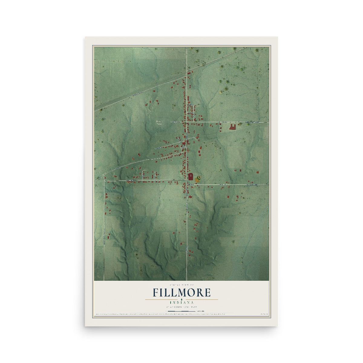 Map of Fillmore, Indiana, 12 x 18 inch unframed archival matte print