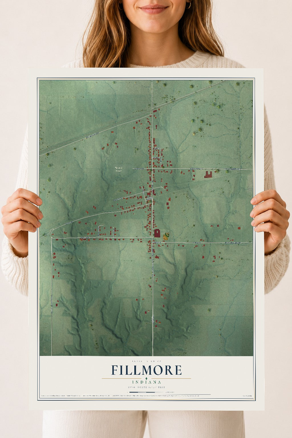 Map of Fillmore, Indiana, 18 x 24 inch unframed archival matte print