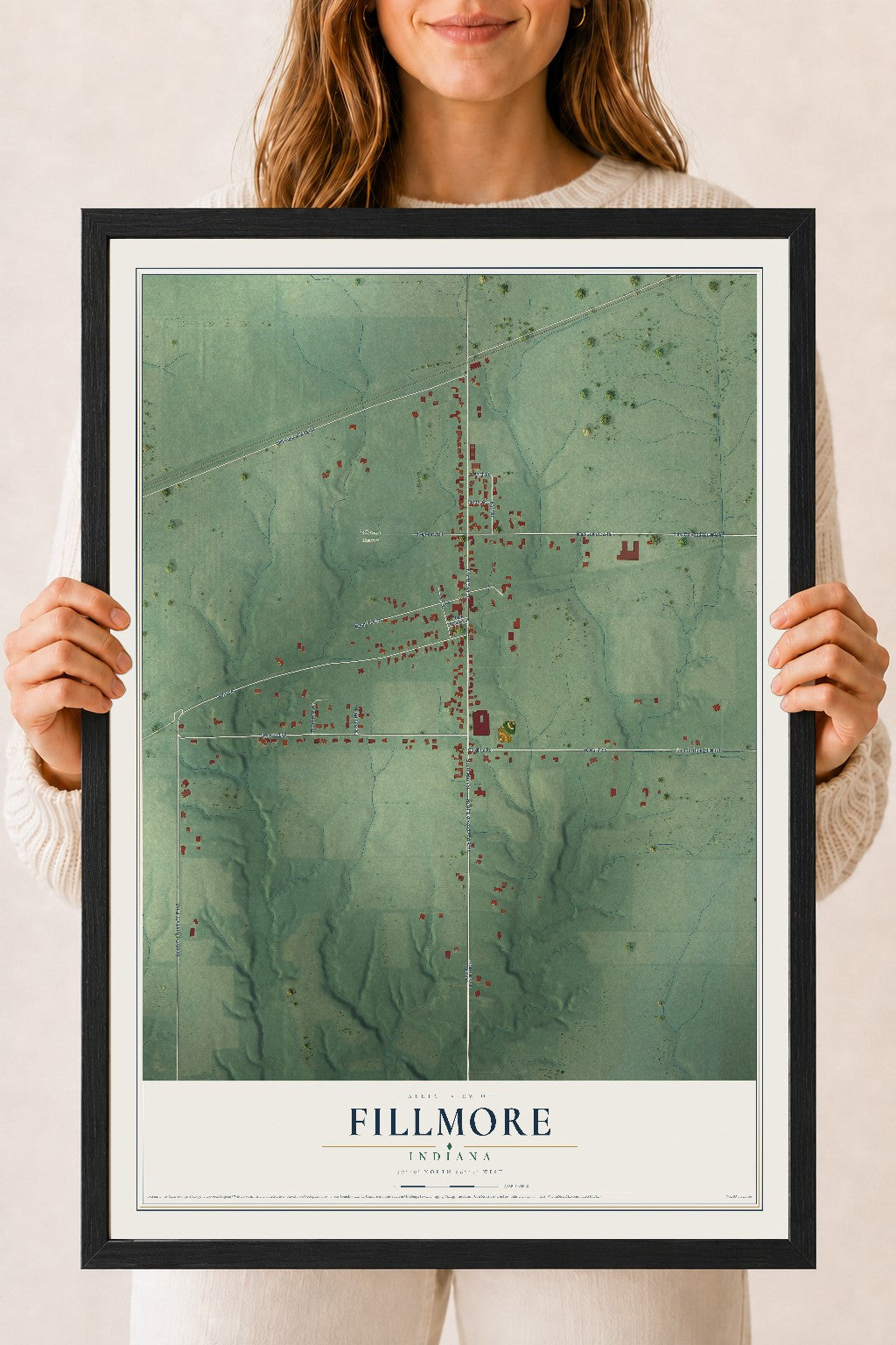Map of Fillmore, Indiana, 18 x 24 inch print in a black wood frame