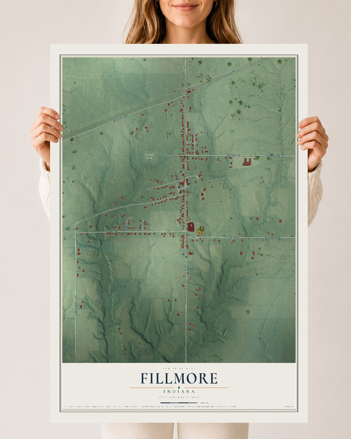 Map of Fillmore, Indiana, 24 x 36 inch unframed archival matte print