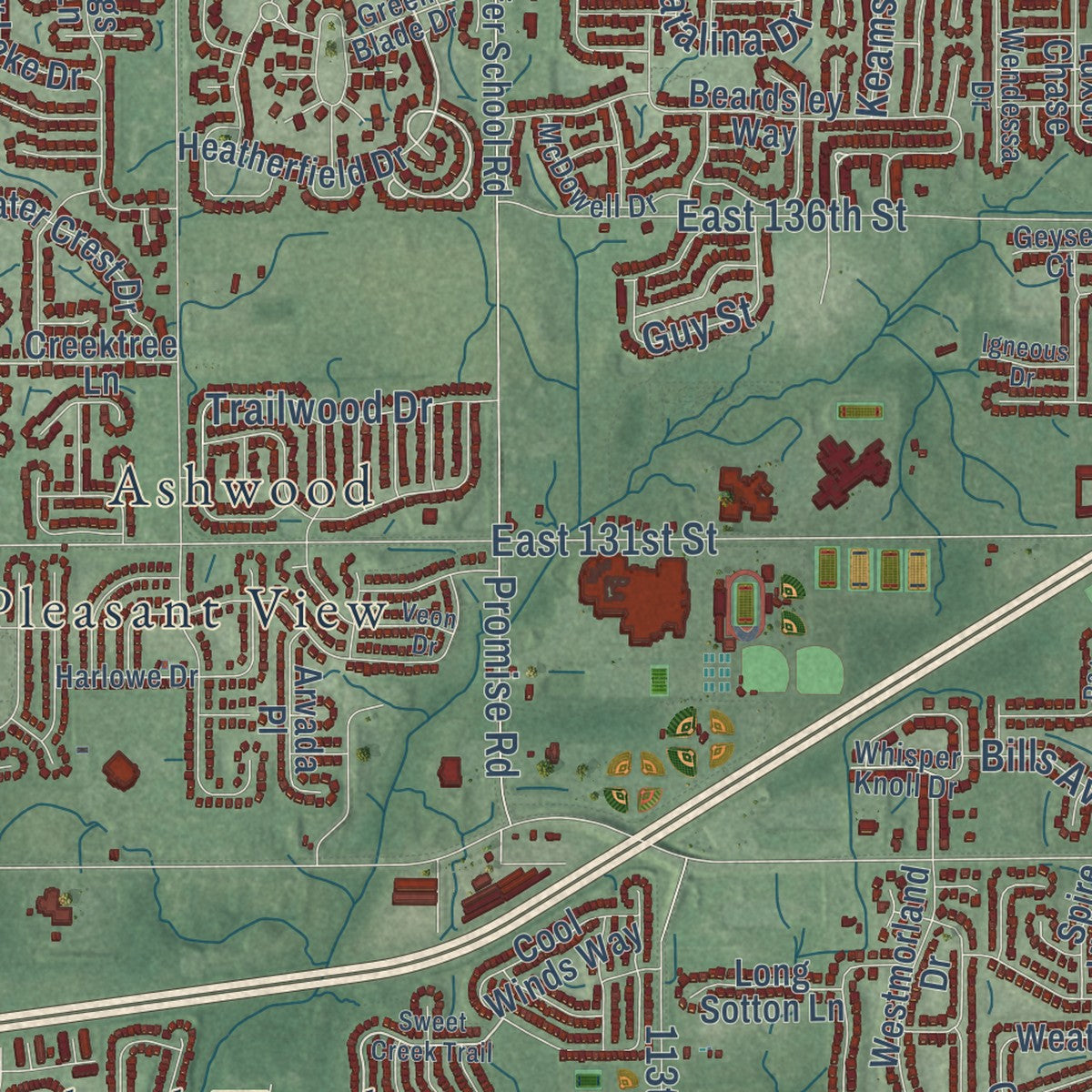 Second close-up of the map of Fishers, Indiana print showing more streets and buildings