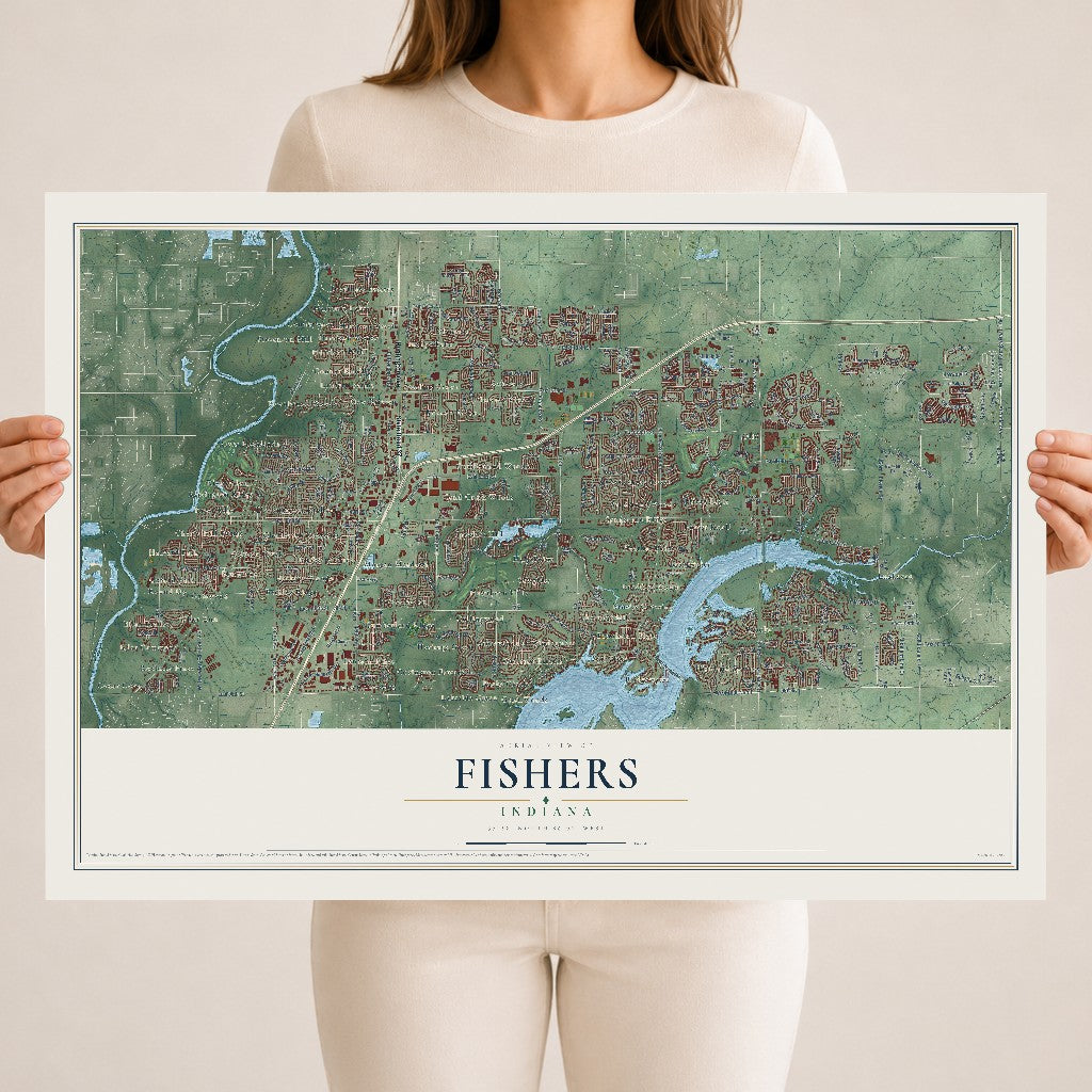 Map of Fishers, Indiana, 18 x 24 inch unframed archival matte print