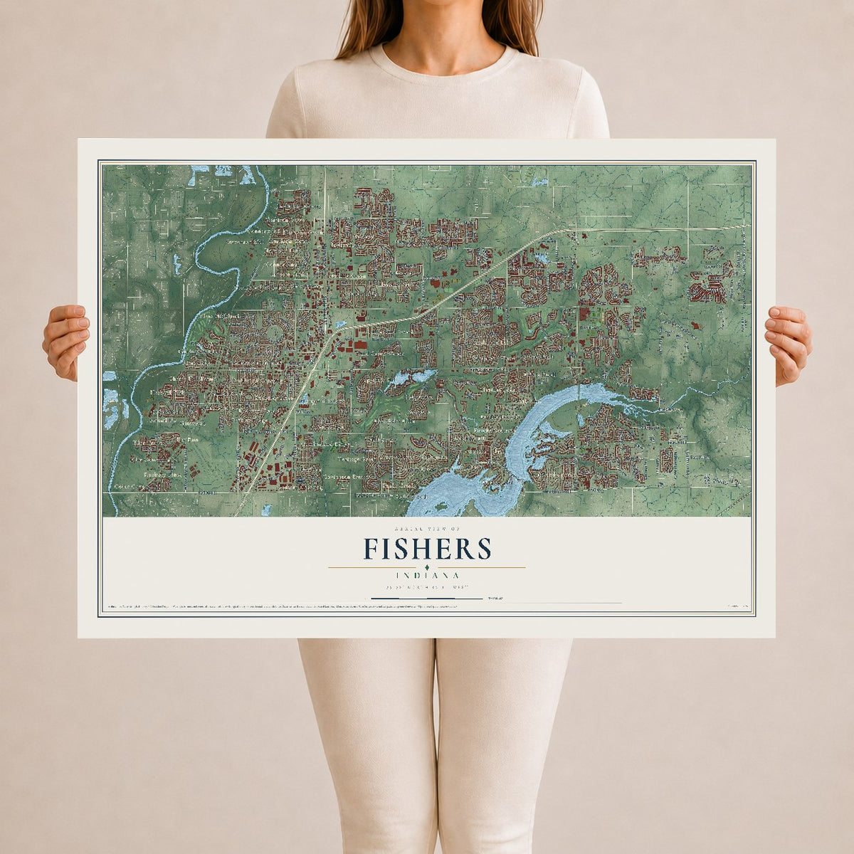 Map of Fishers, Indiana, 24 x 36 inch unframed archival matte print