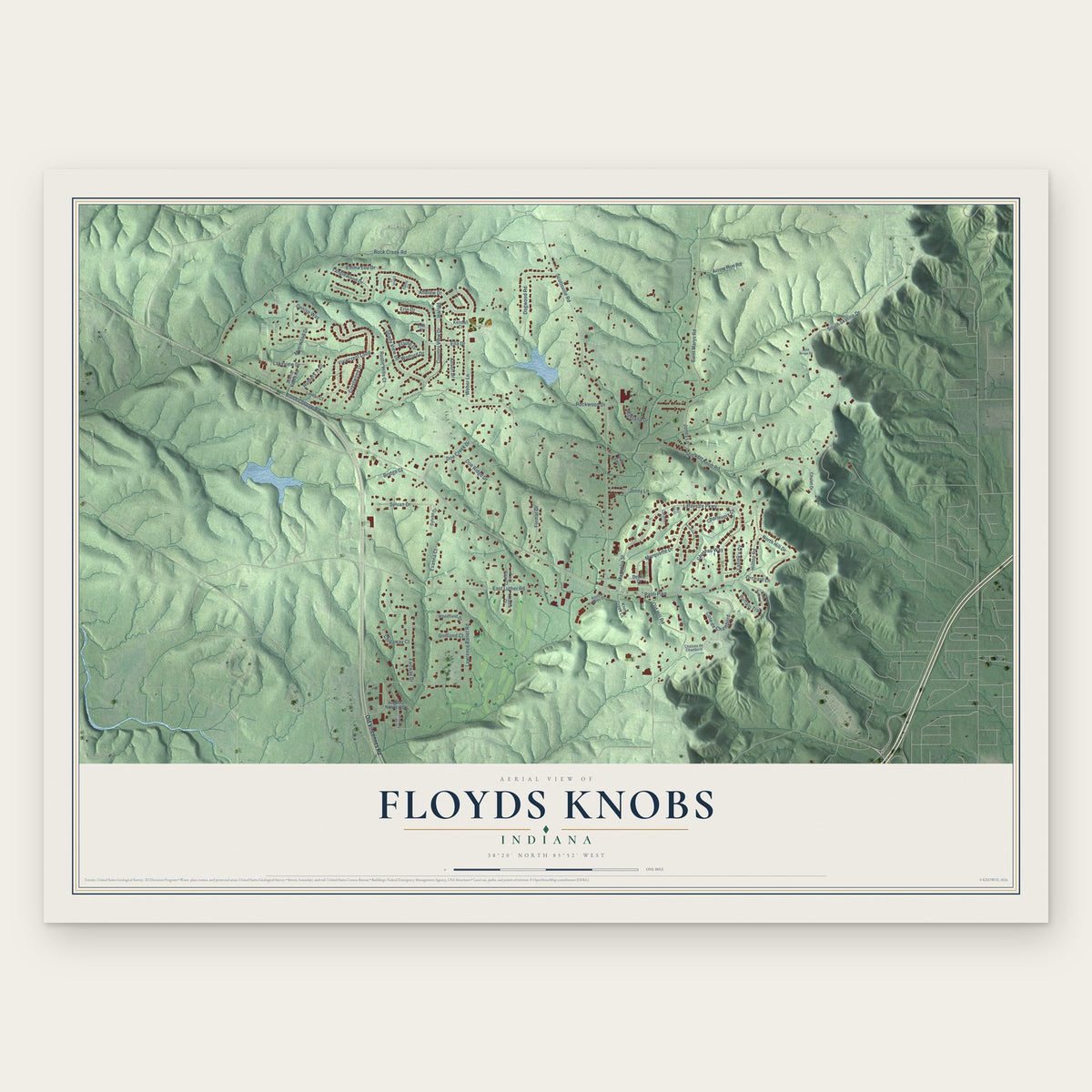 Floyds Knobs, Indiana map print, the full design