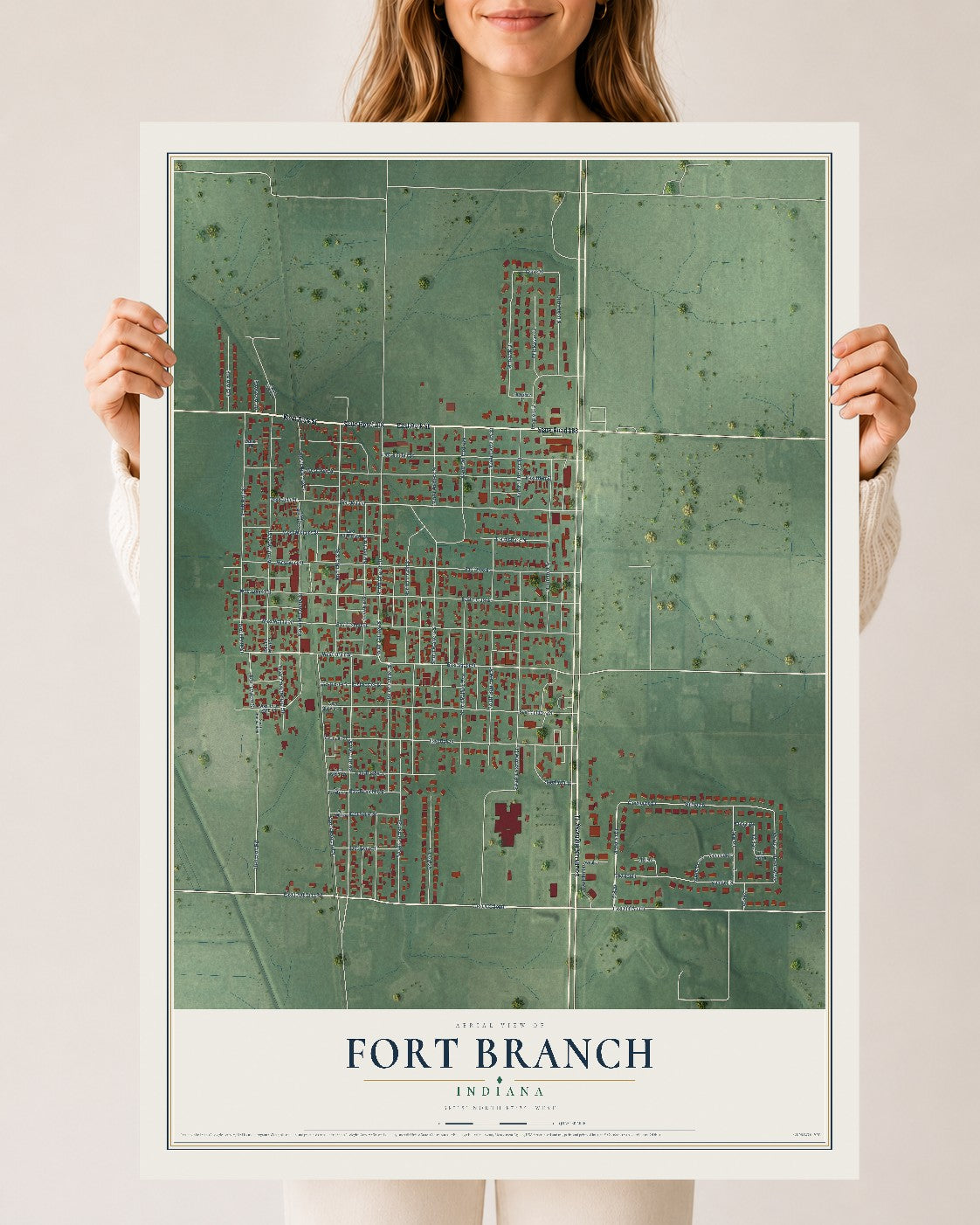 Map of Fort Branch, Indiana, 24 x 36 inch unframed archival matte print