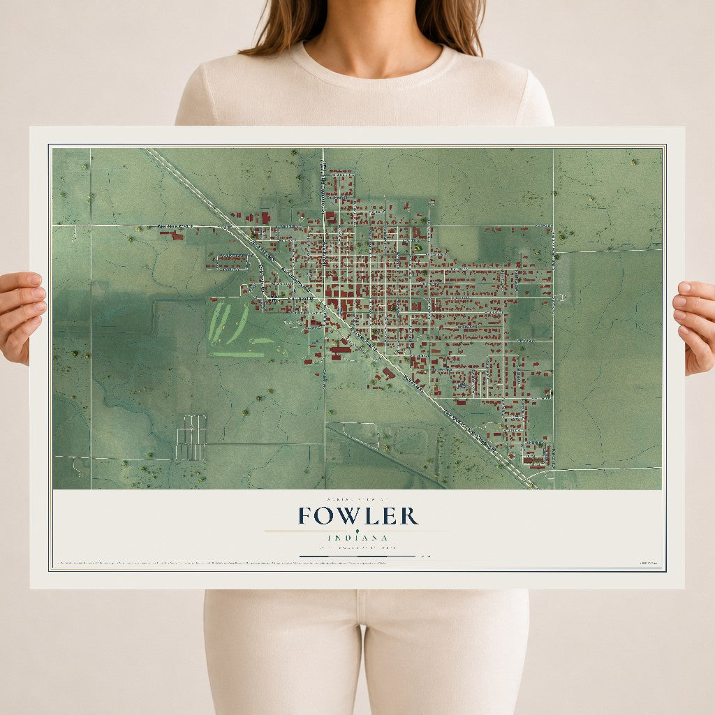 Map of Fowler, Indiana, 18 x 24 inch unframed archival matte print