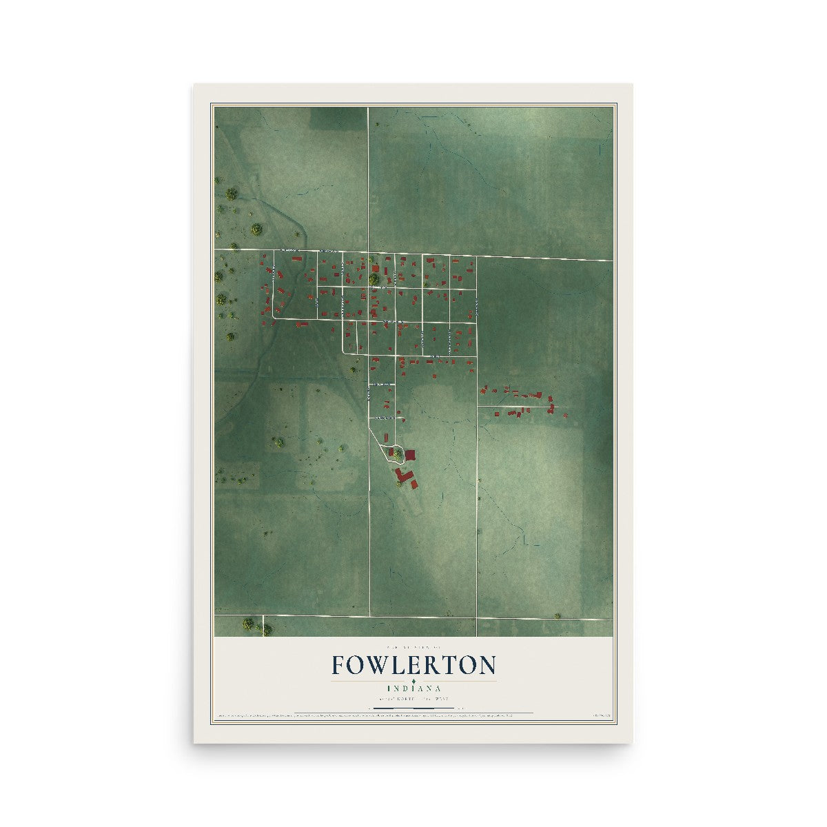 Map of Fowlerton, Indiana, 12 x 18 inch unframed archival matte print