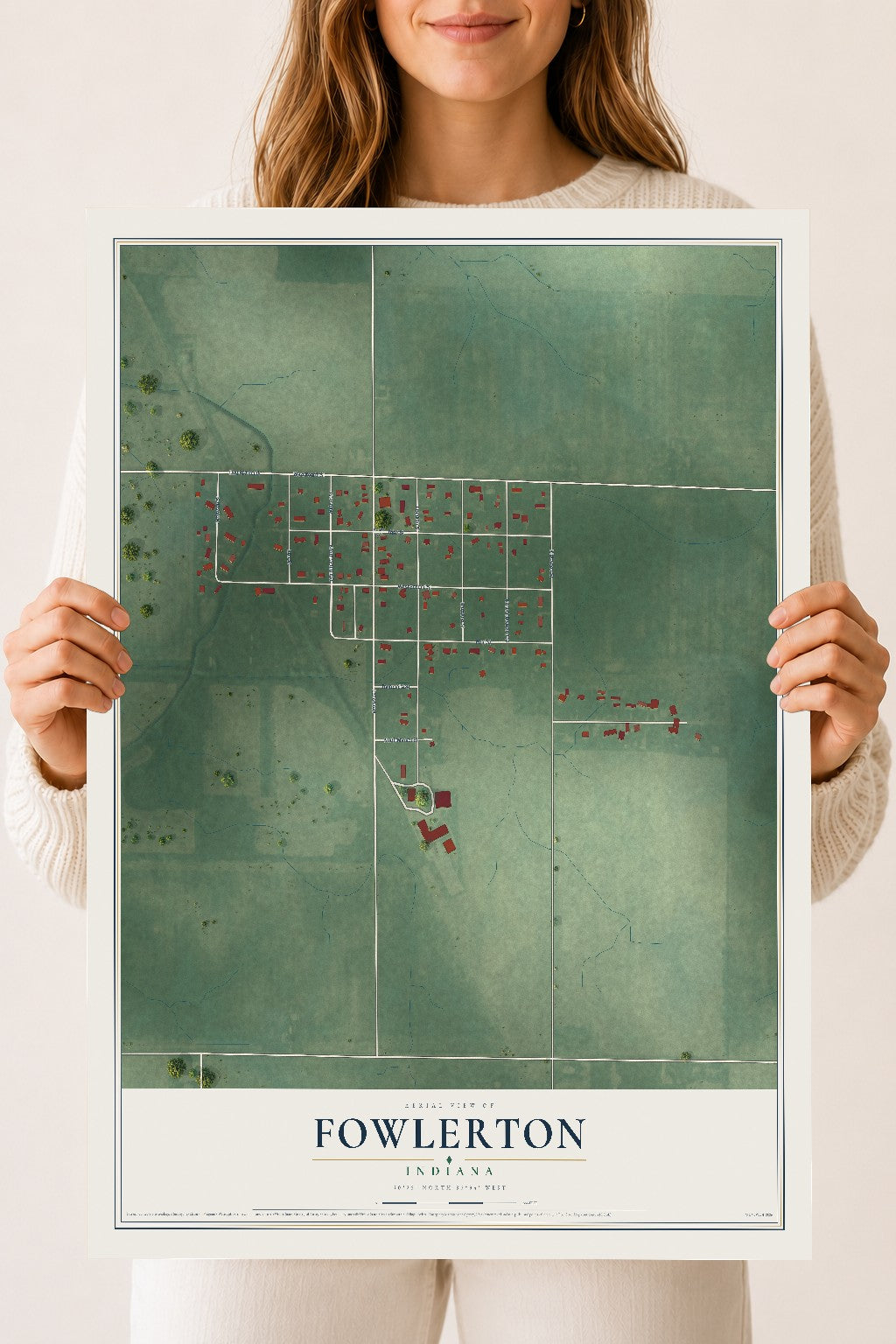 Map of Fowlerton, Indiana, 18 x 24 inch unframed archival matte print