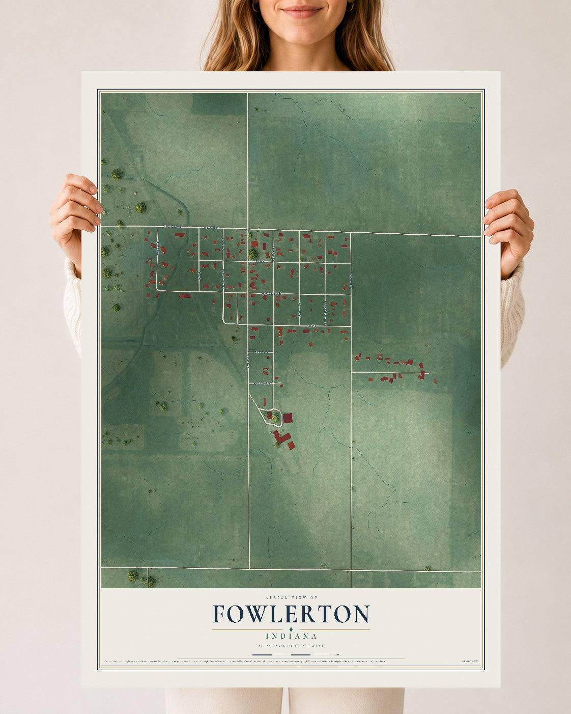 Map of Fowlerton, Indiana, 24 x 36 inch unframed archival matte print