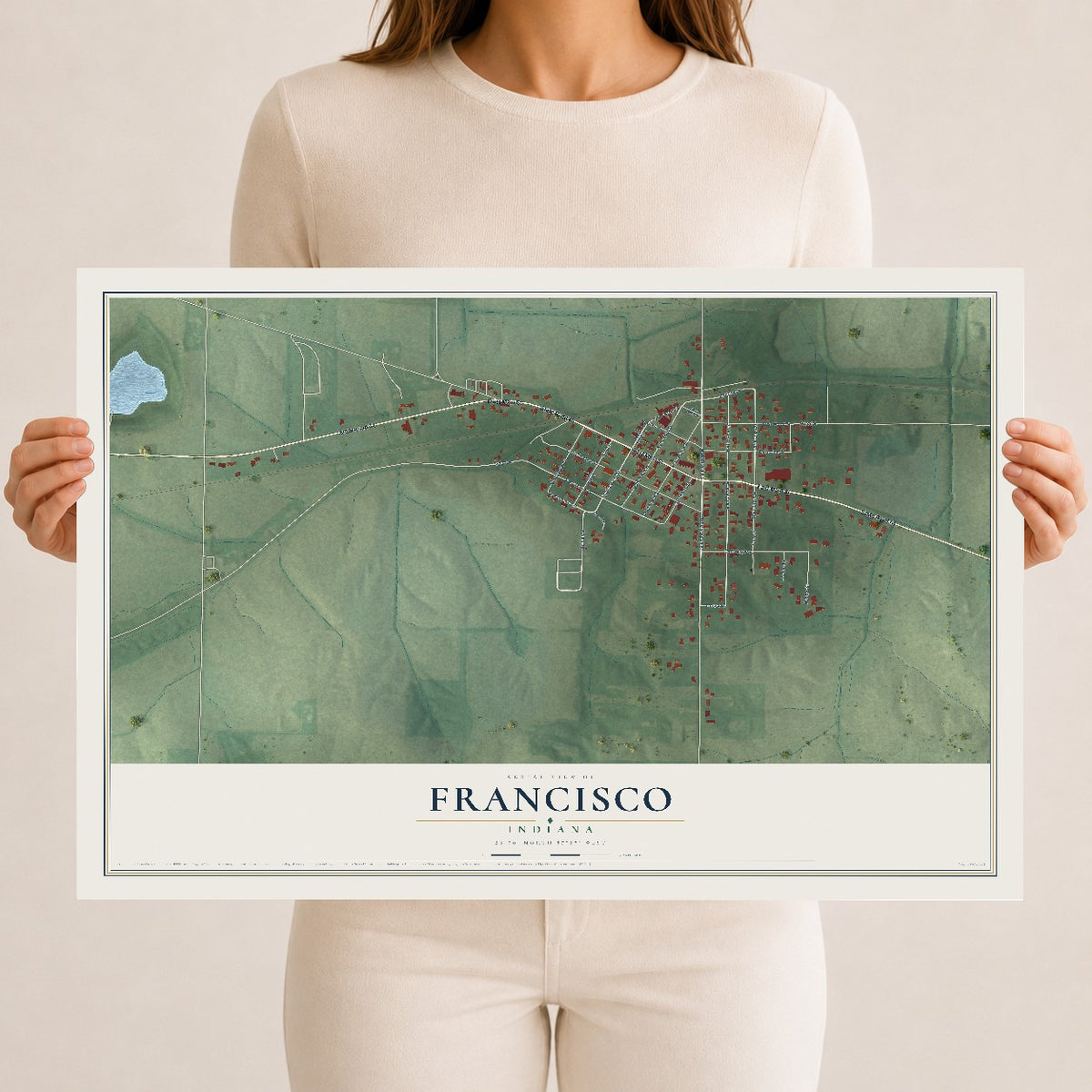 Map of Francisco, Indiana, 12 x 18 inch unframed archival matte print