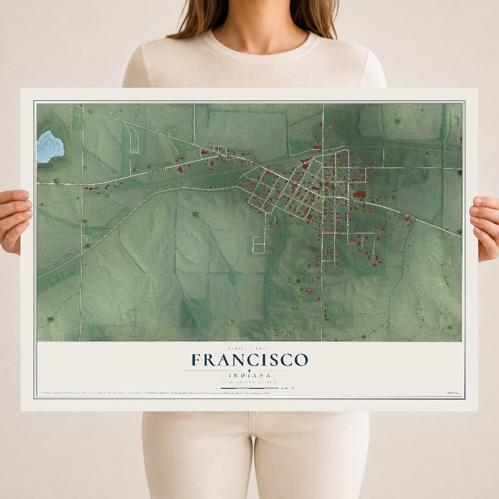 Map of Francisco, Indiana, 18 x 24 inch unframed archival matte print