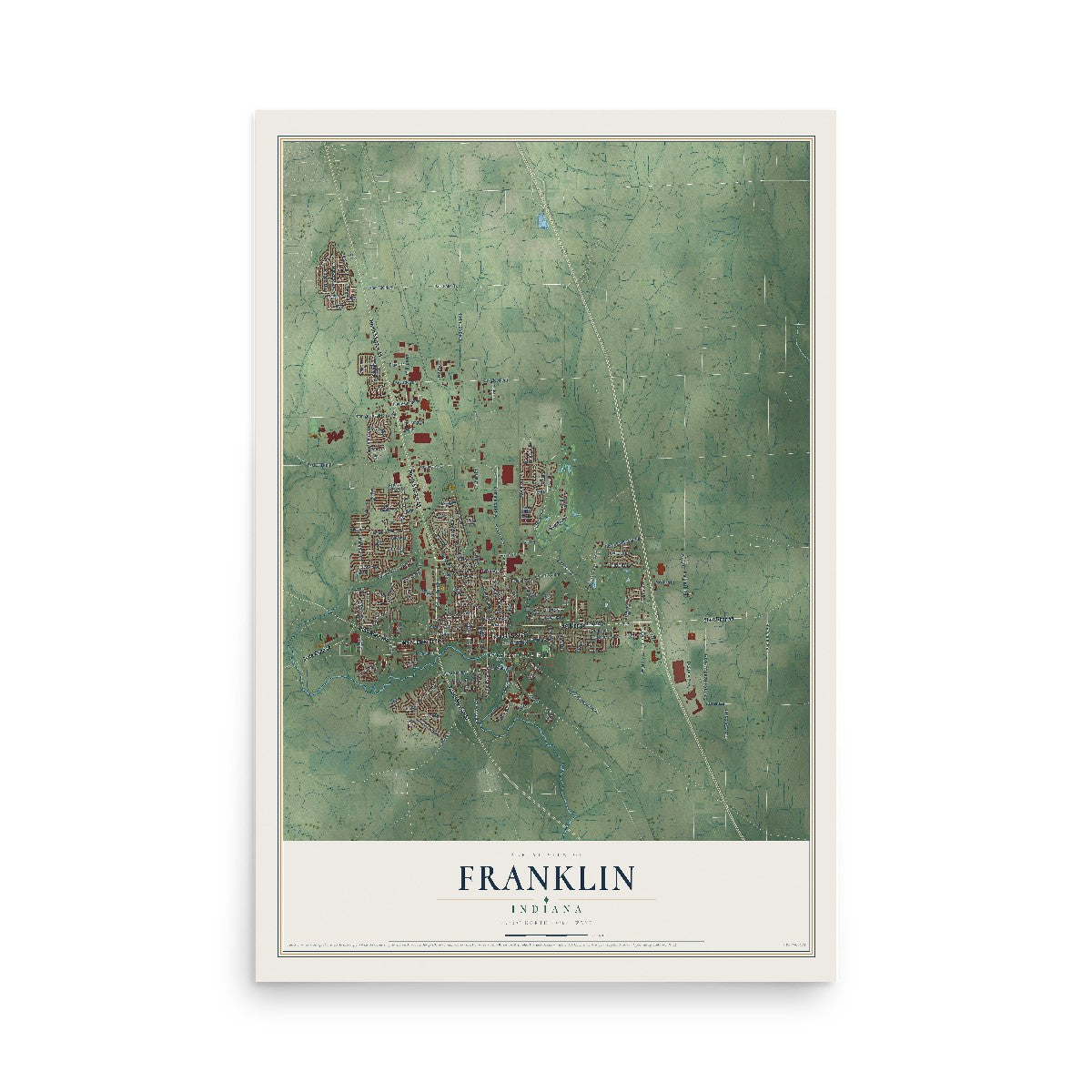 Map of Franklin, Indiana, 12 x 18 inch unframed archival matte print