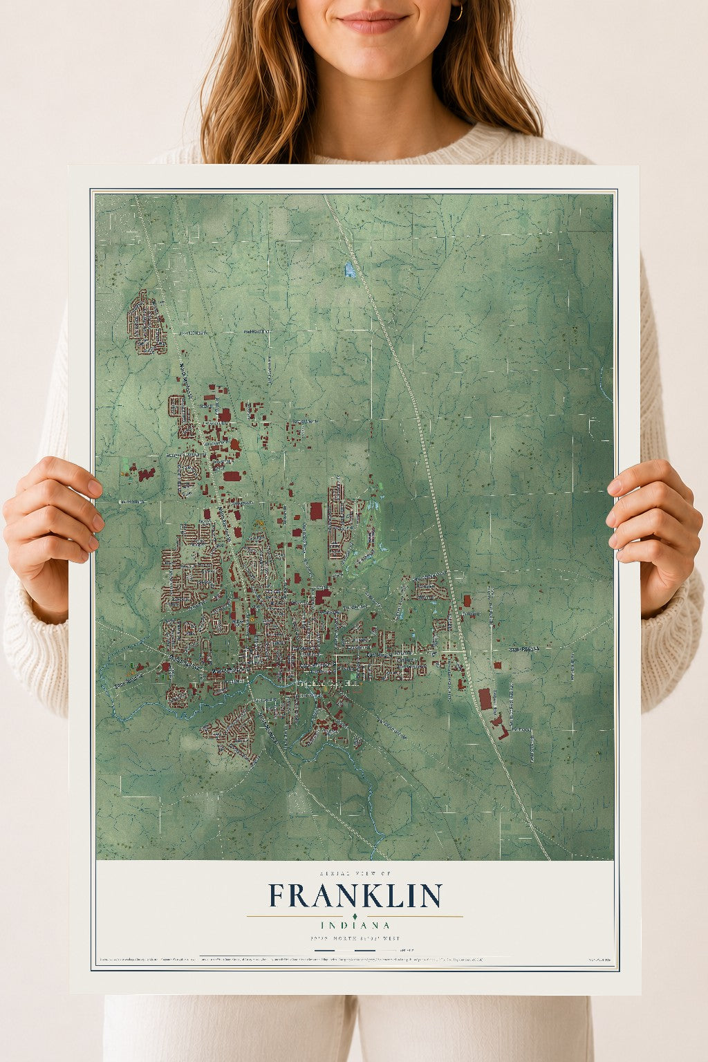 Map of Franklin, Indiana, 18 x 24 inch unframed archival matte print