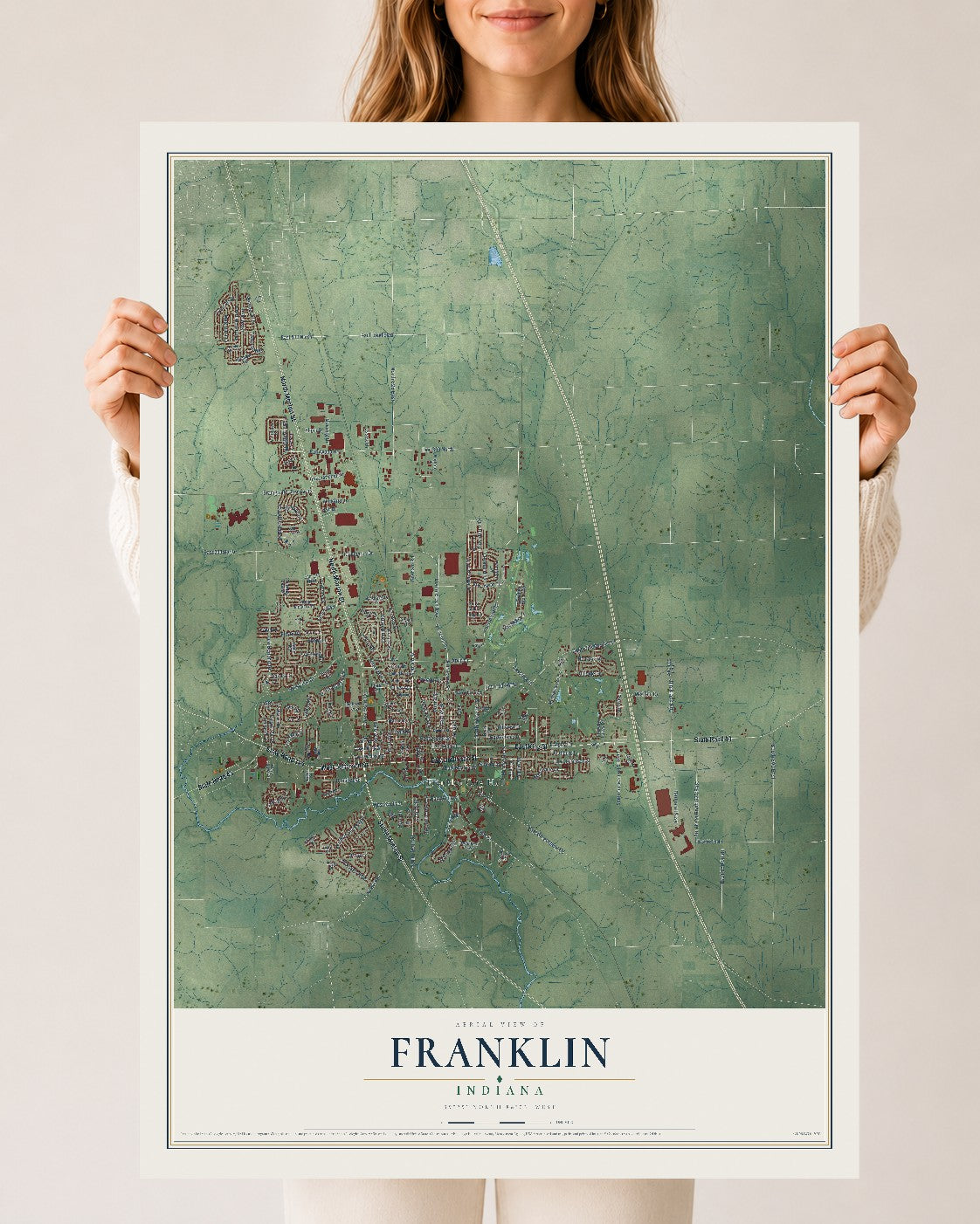 Map of Franklin, Indiana, 24 x 36 inch unframed archival matte print