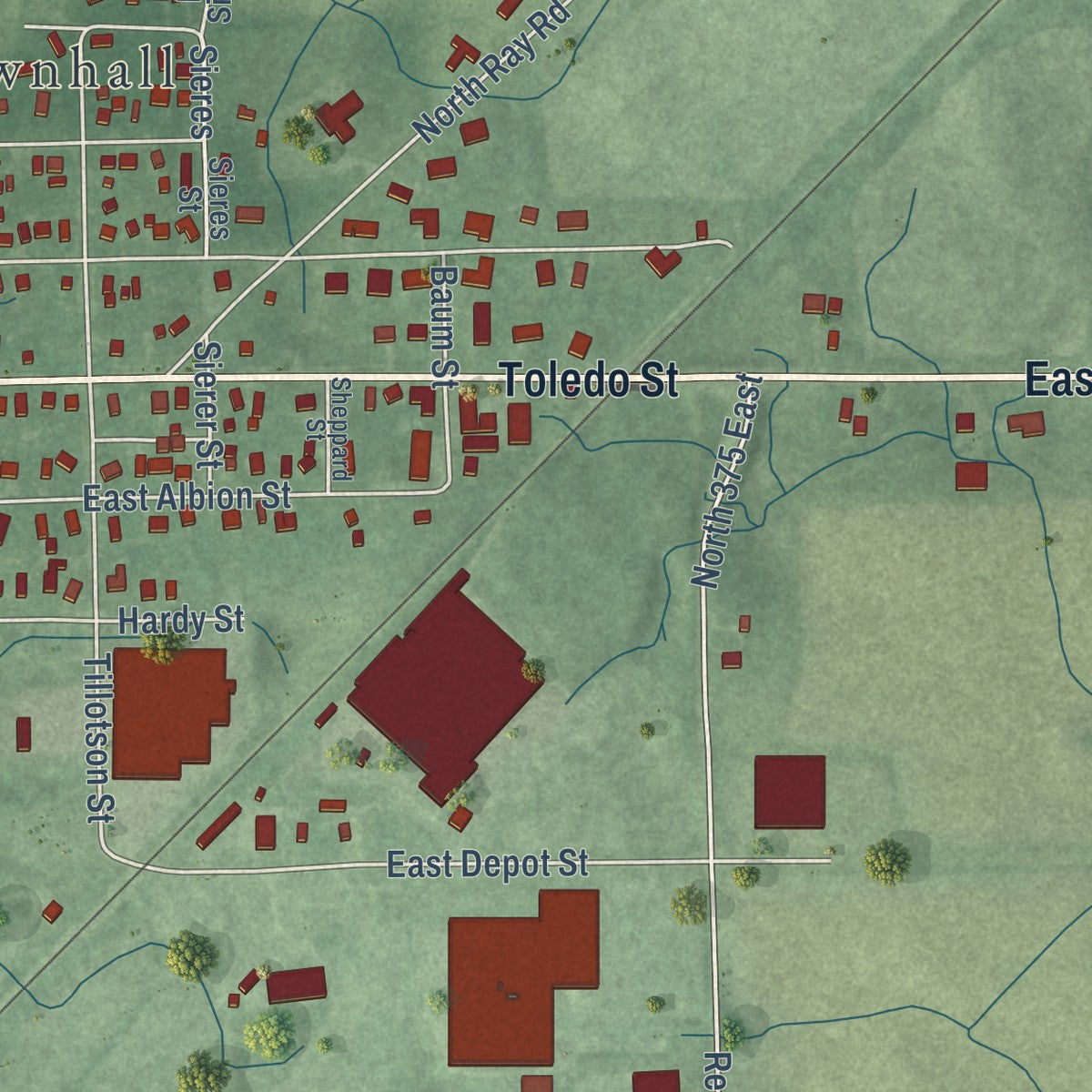 Second close-up of the map of Fremont, Indiana print showing more streets and buildings