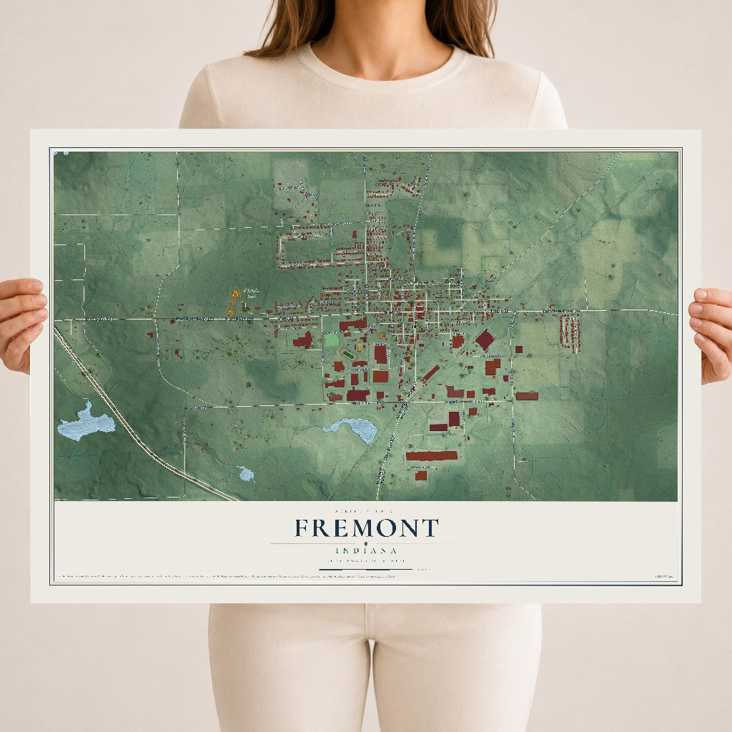 Map of Fremont, Indiana, 18 x 24 inch unframed archival matte print