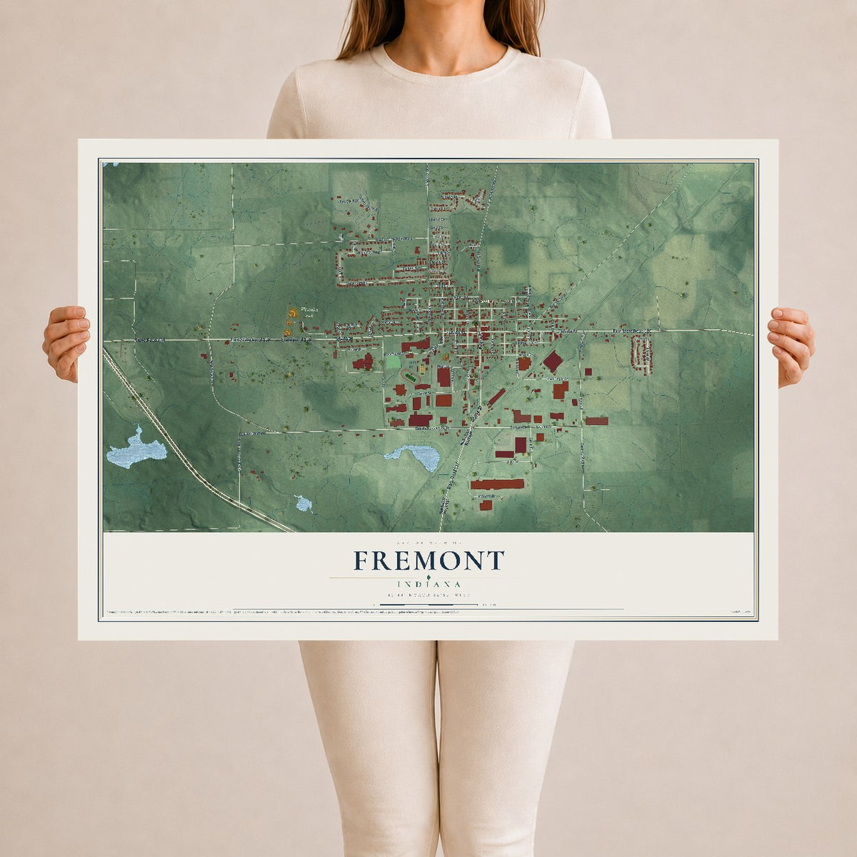 Map of Fremont, Indiana, 24 x 36 inch unframed archival matte print