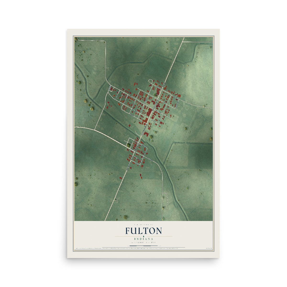 Map of Fulton, Indiana, 12 x 18 inch unframed archival matte print