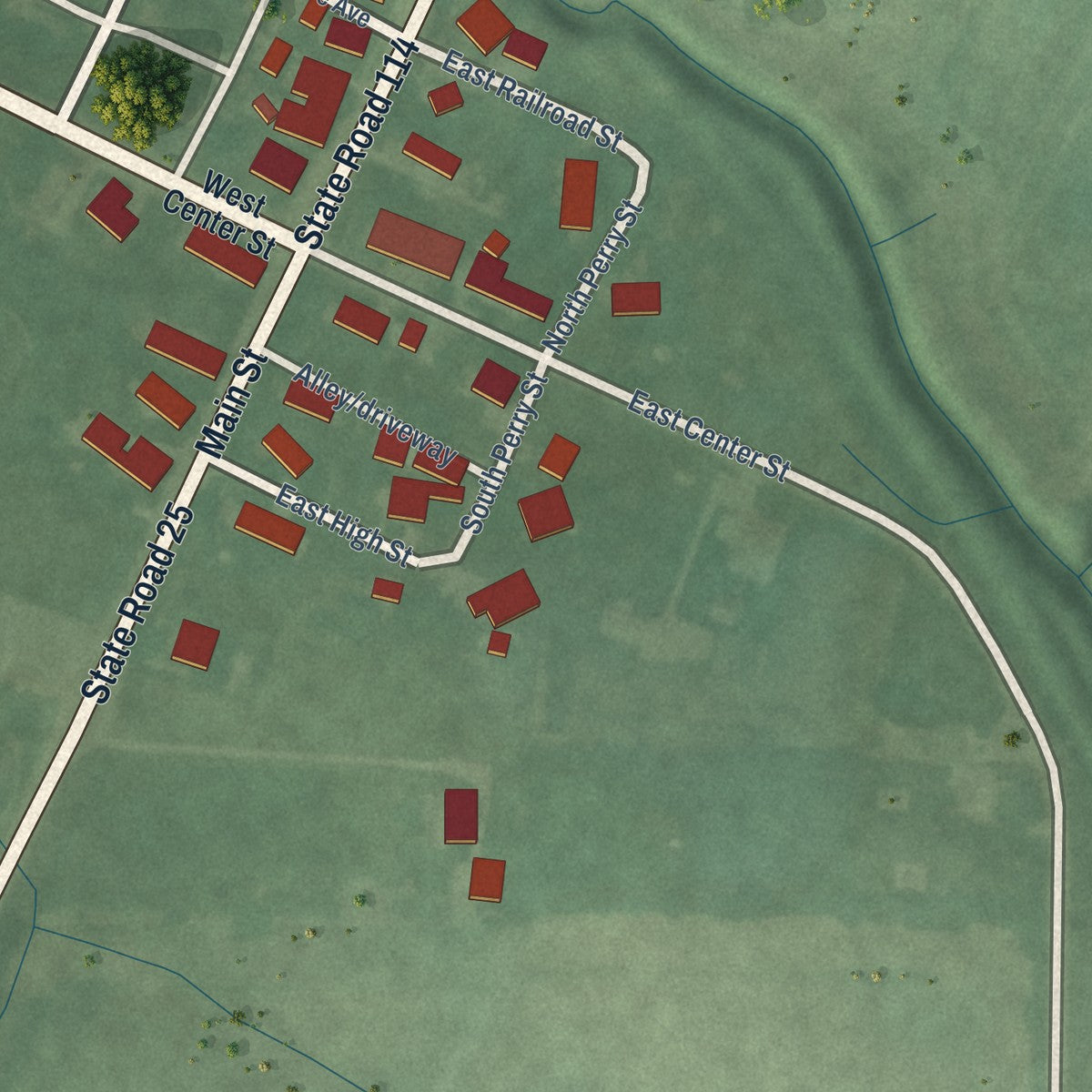 Second close-up of the map of Fulton, Indiana print showing more streets and buildings
