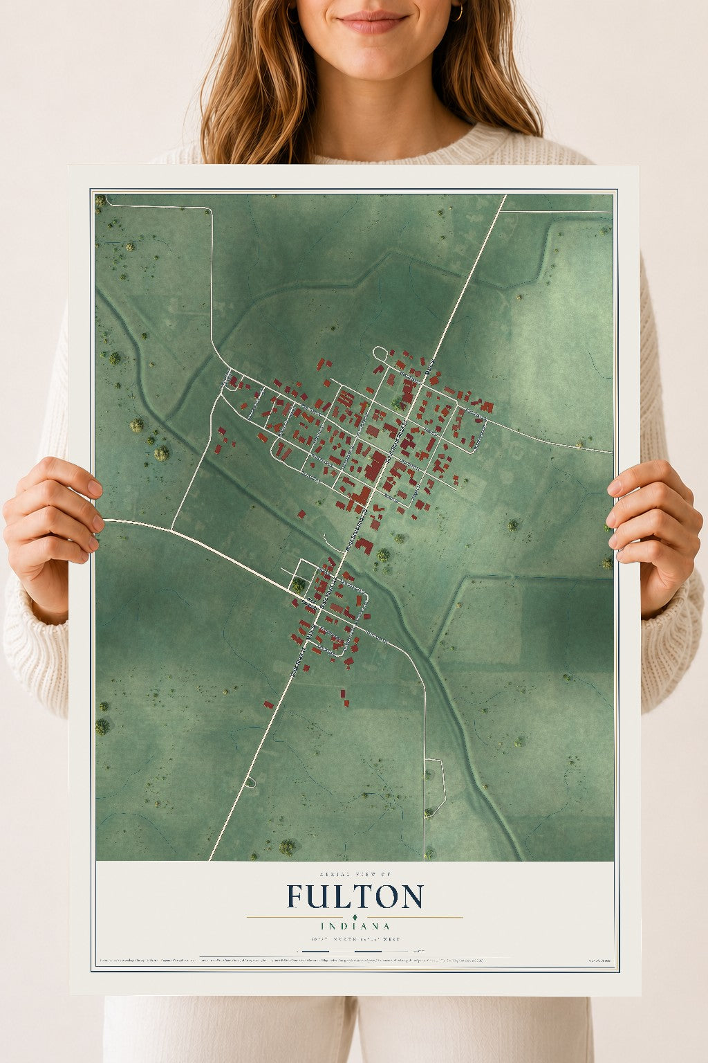 Map of Fulton, Indiana, 18 x 24 inch unframed archival matte print