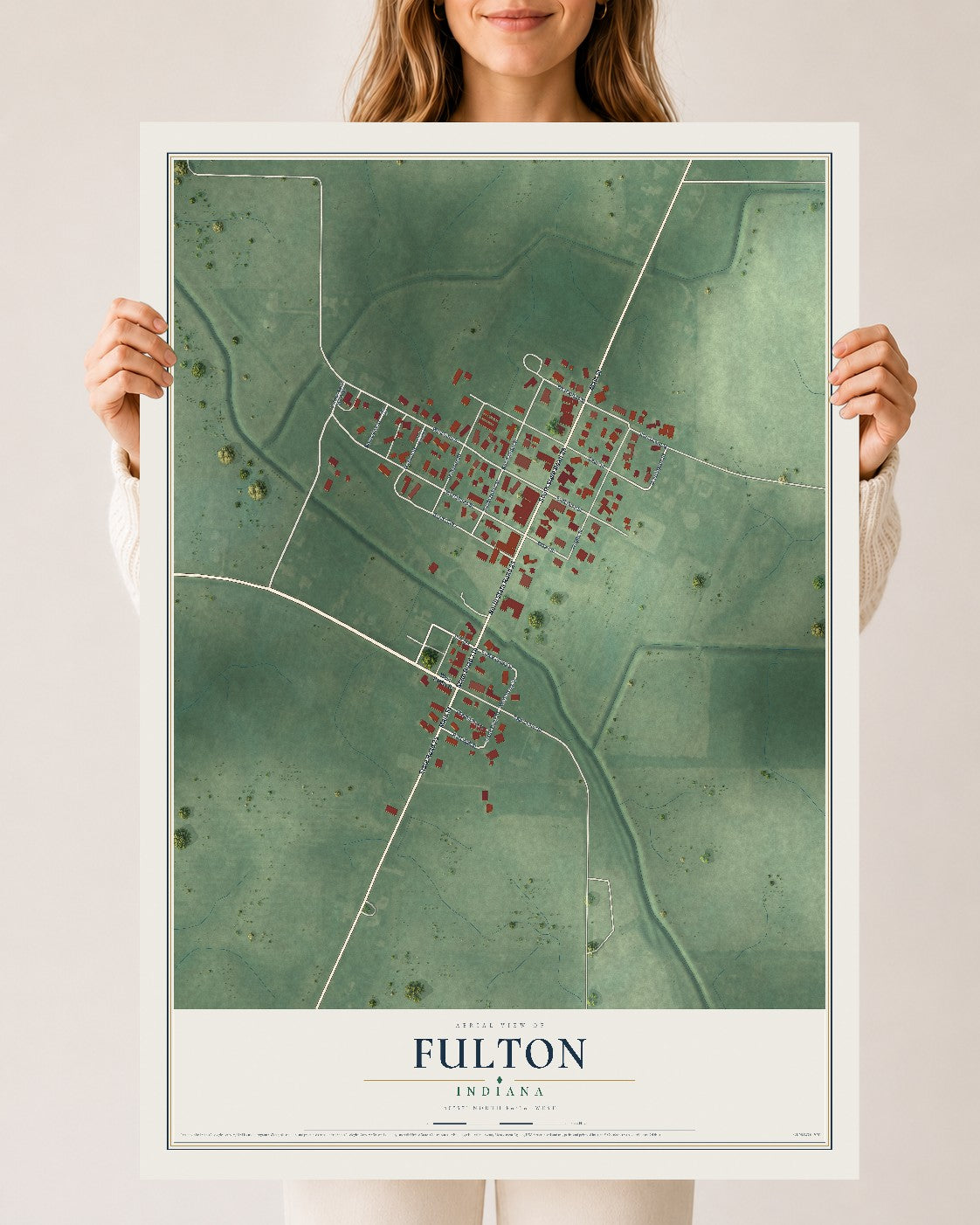 Map of Fulton, Indiana, 24 x 36 inch unframed archival matte print