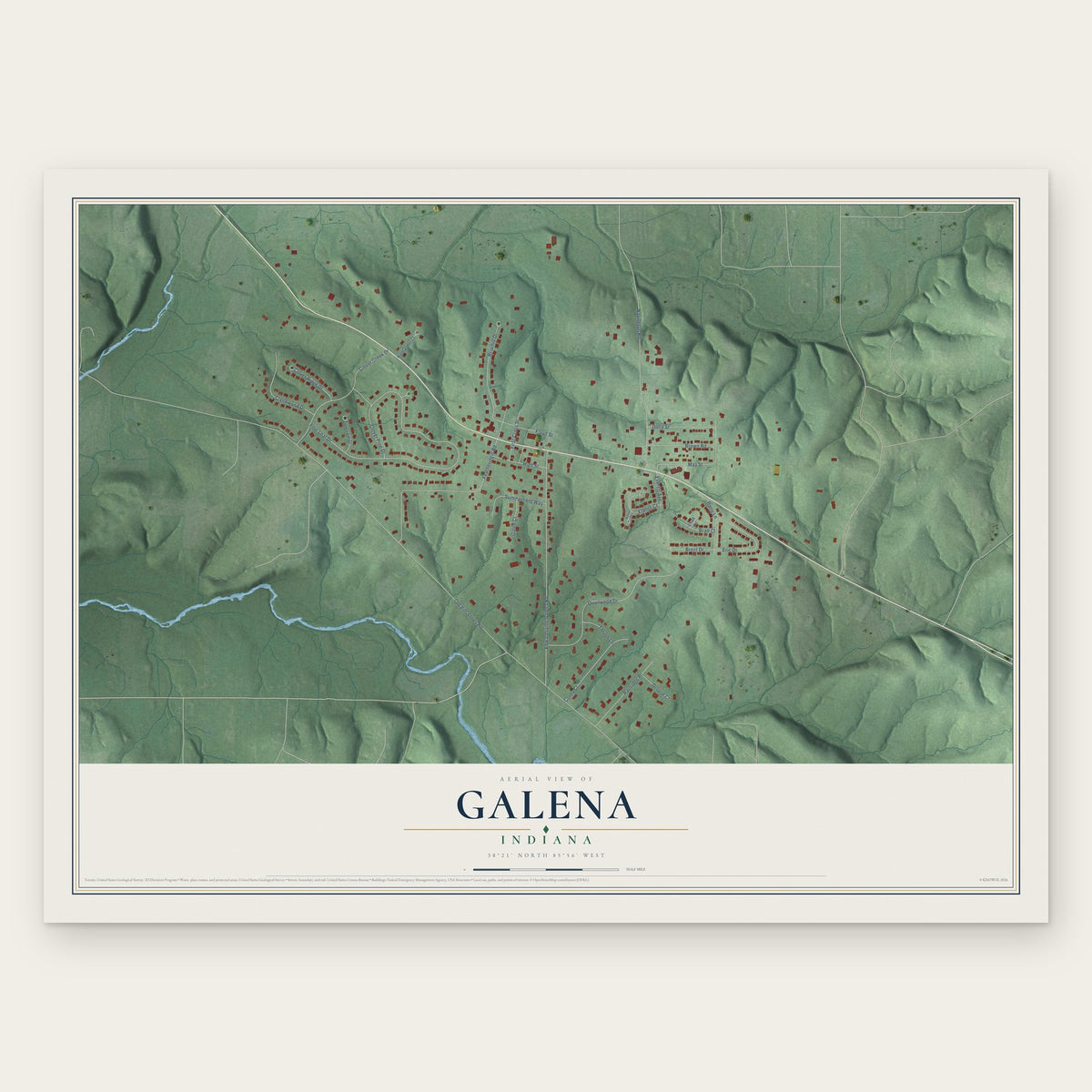 Galena, Indiana map print, the full design