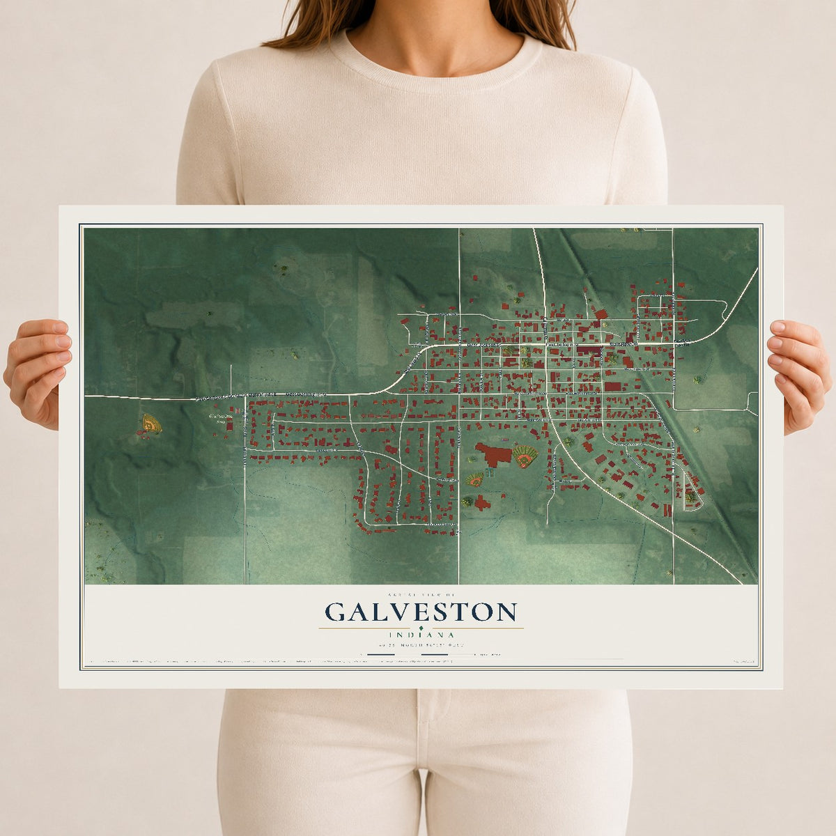 Map of Galveston, Indiana, 12 x 18 inch unframed archival matte print