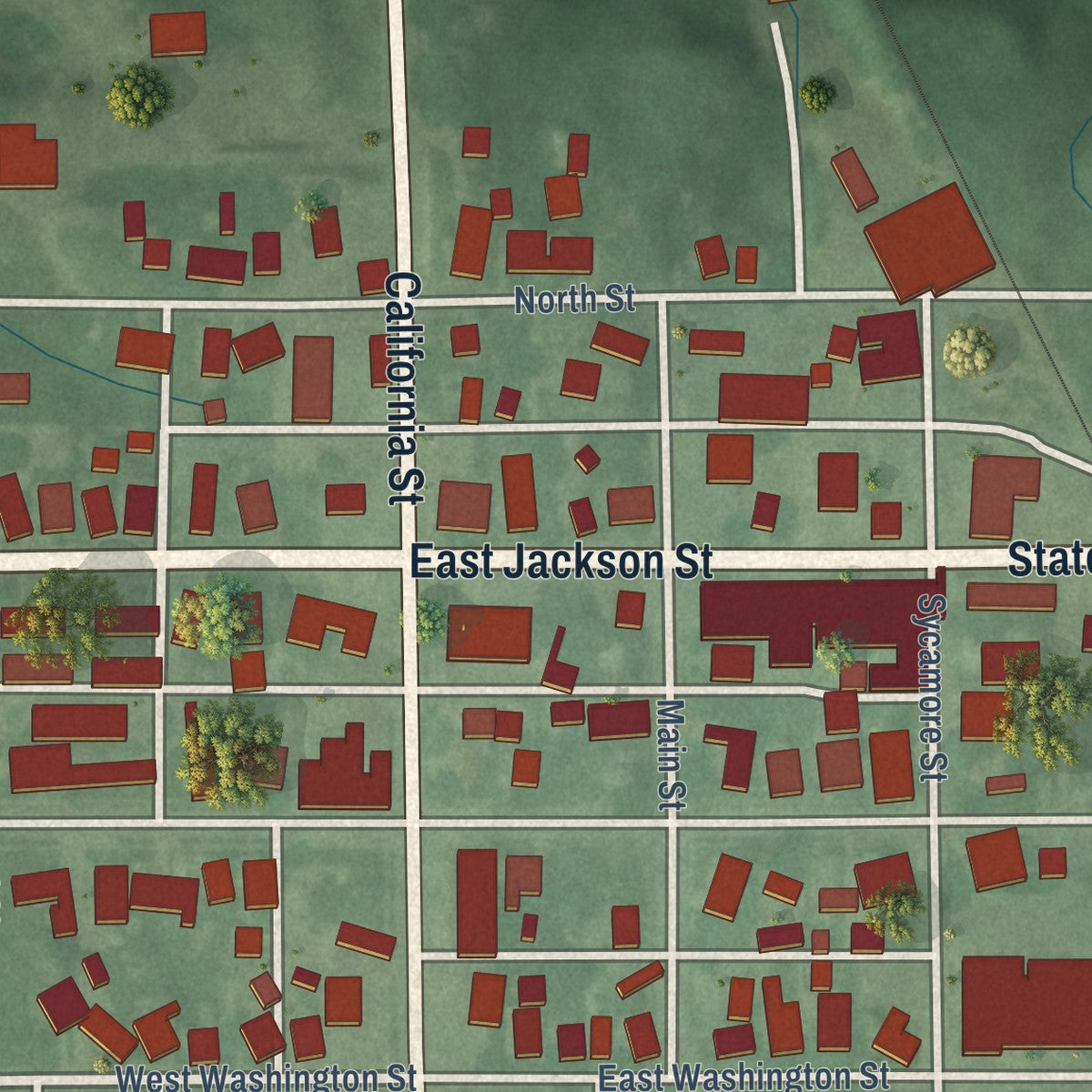 Close-up of the map of Galveston, Indiana print showing street and building detail