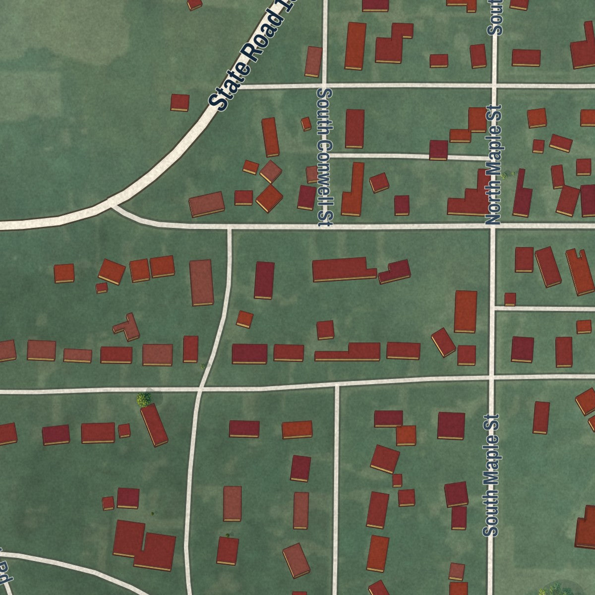 Second close-up of the map of Galveston, Indiana print showing more streets and buildings