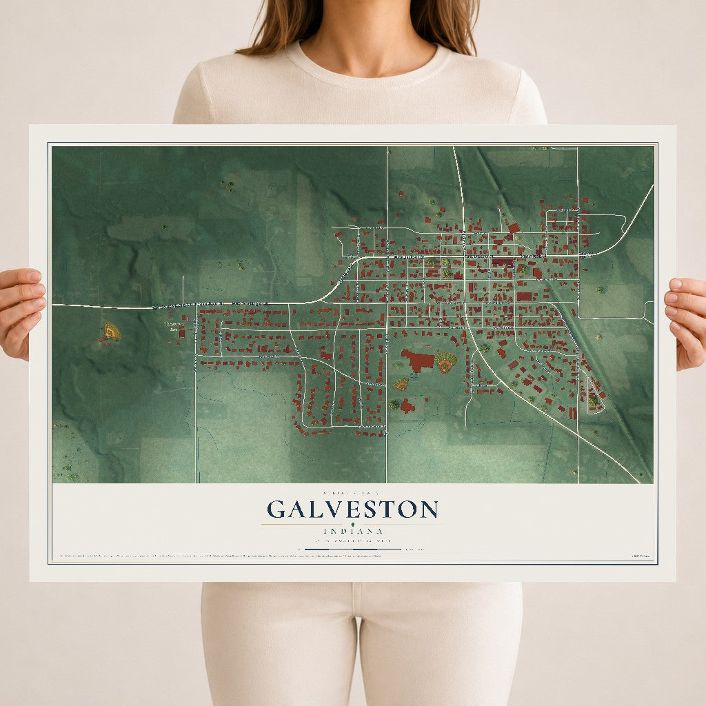 Map of Galveston, Indiana, 18 x 24 inch unframed archival matte print