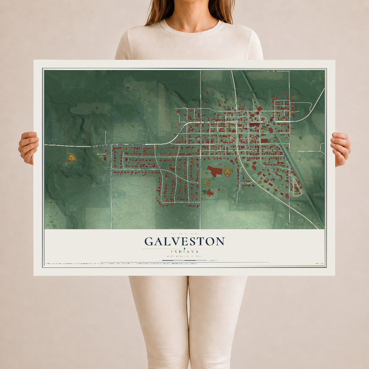 Map of Galveston, Indiana, 24 x 36 inch unframed archival matte print
