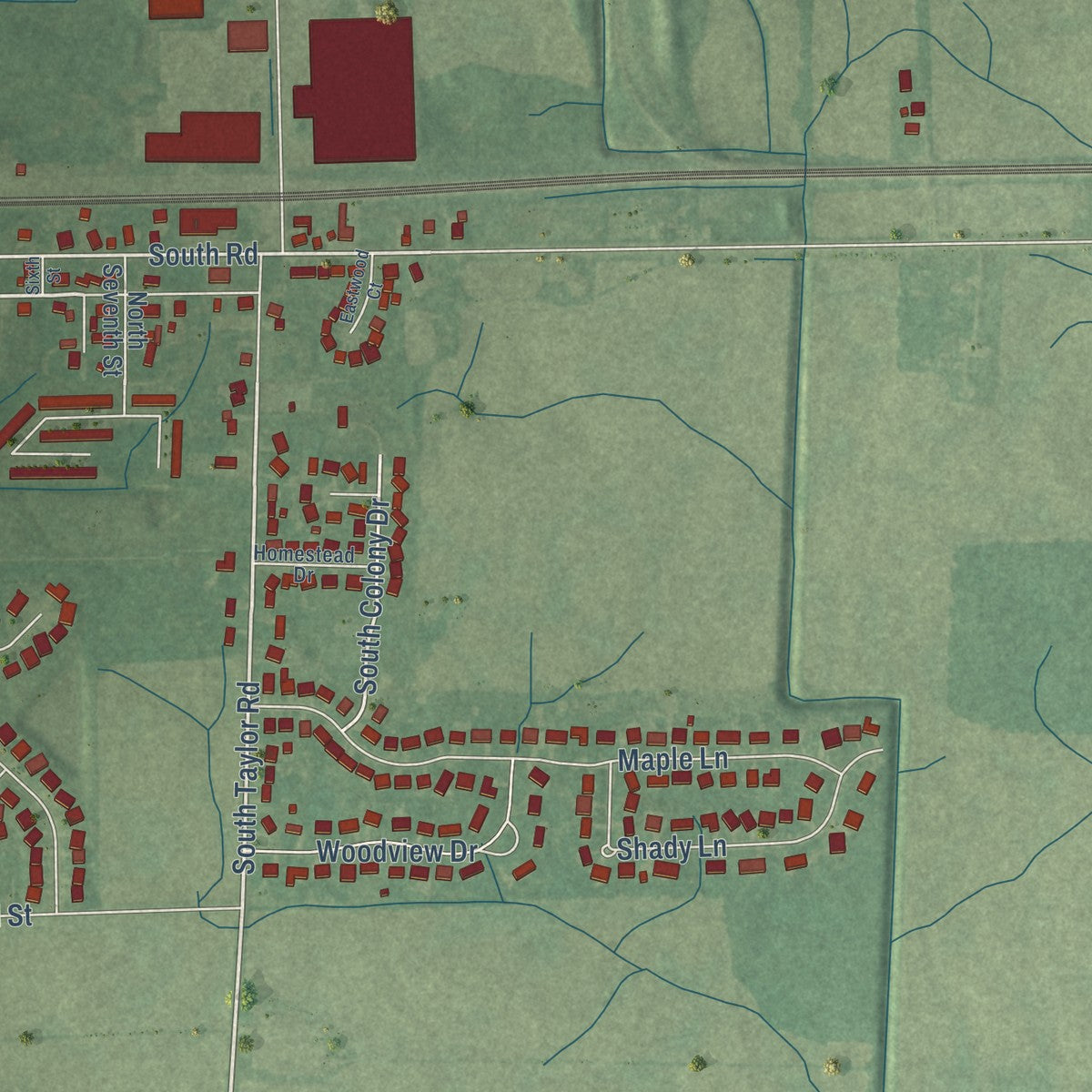 Second close-up of the map of Garrett, Indiana print showing more streets and buildings
