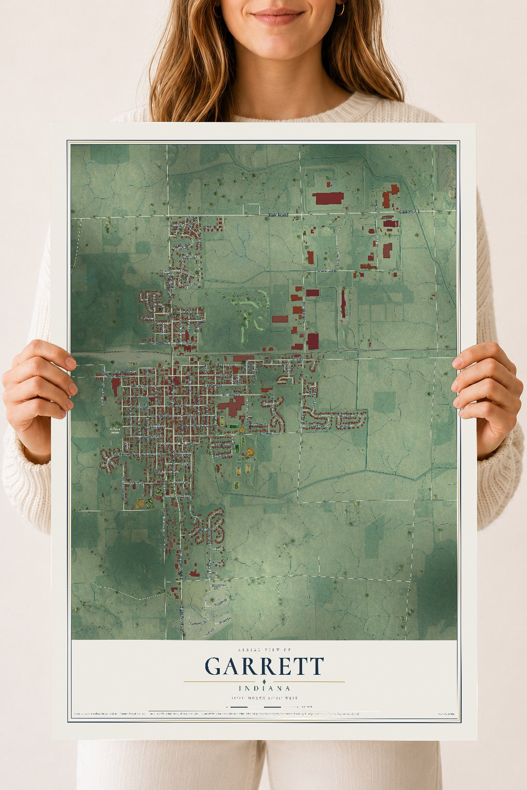Map of Garrett, Indiana, 18 x 24 inch unframed archival matte print