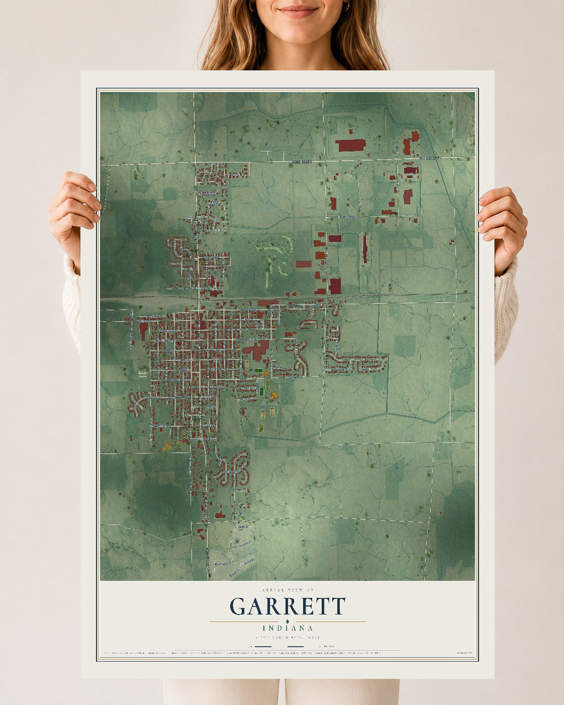 Map of Garrett, Indiana, 24 x 36 inch unframed archival matte print