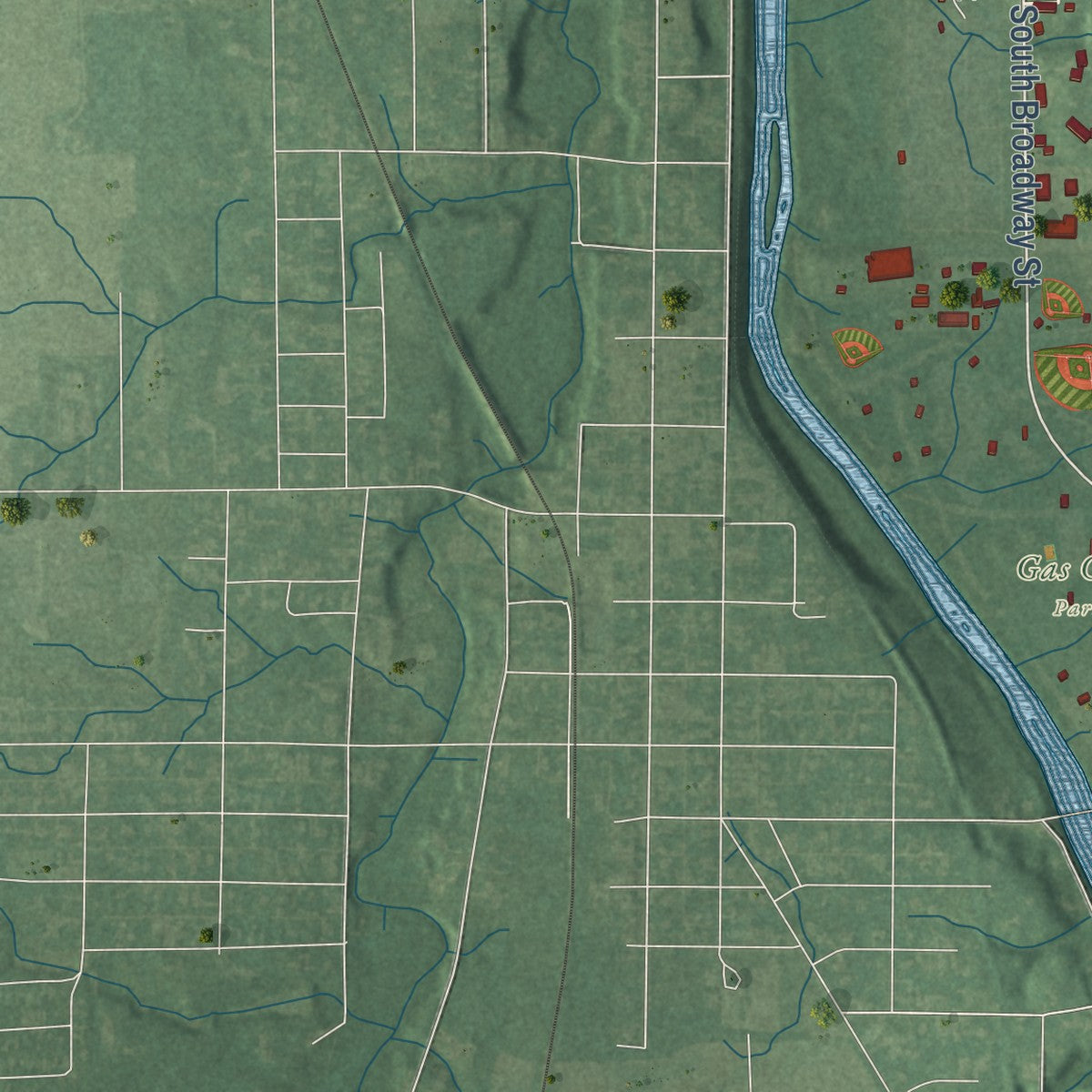 Second close-up of the map of Gas City, Indiana print showing more streets and buildings