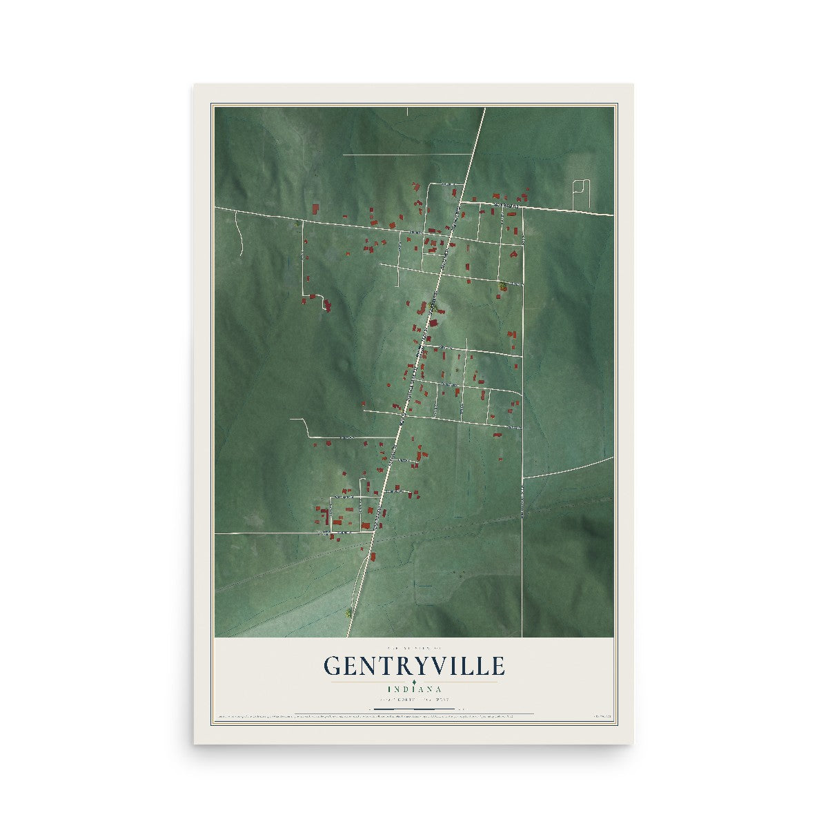 Map of Gentryville, Indiana, 12 x 18 inch unframed archival matte print