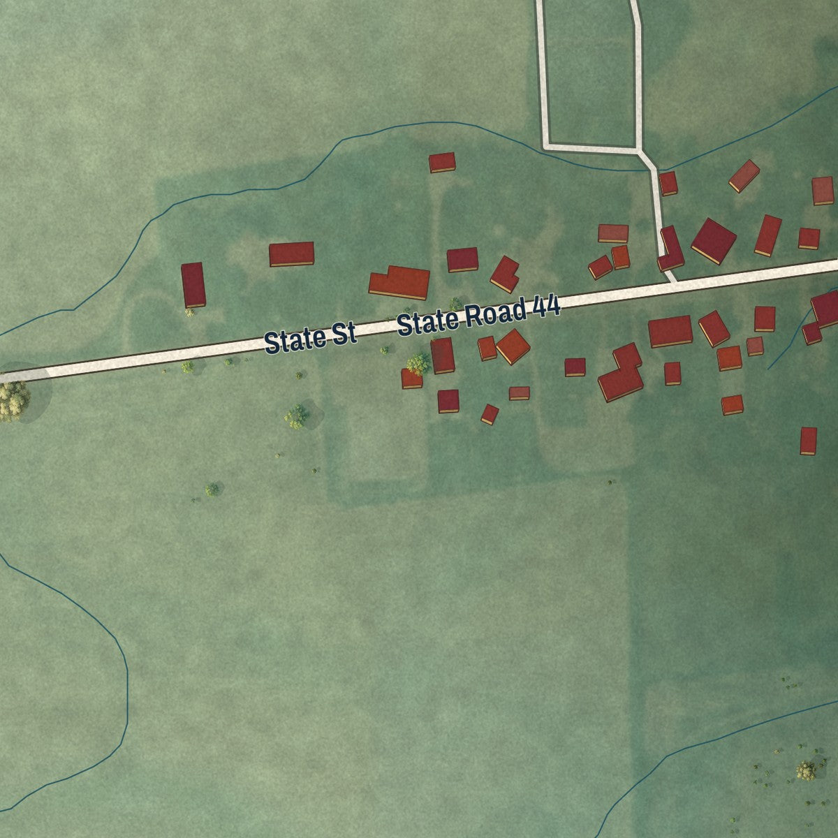 Second close-up of the map of Glenwood, Indiana print showing more streets and buildings
